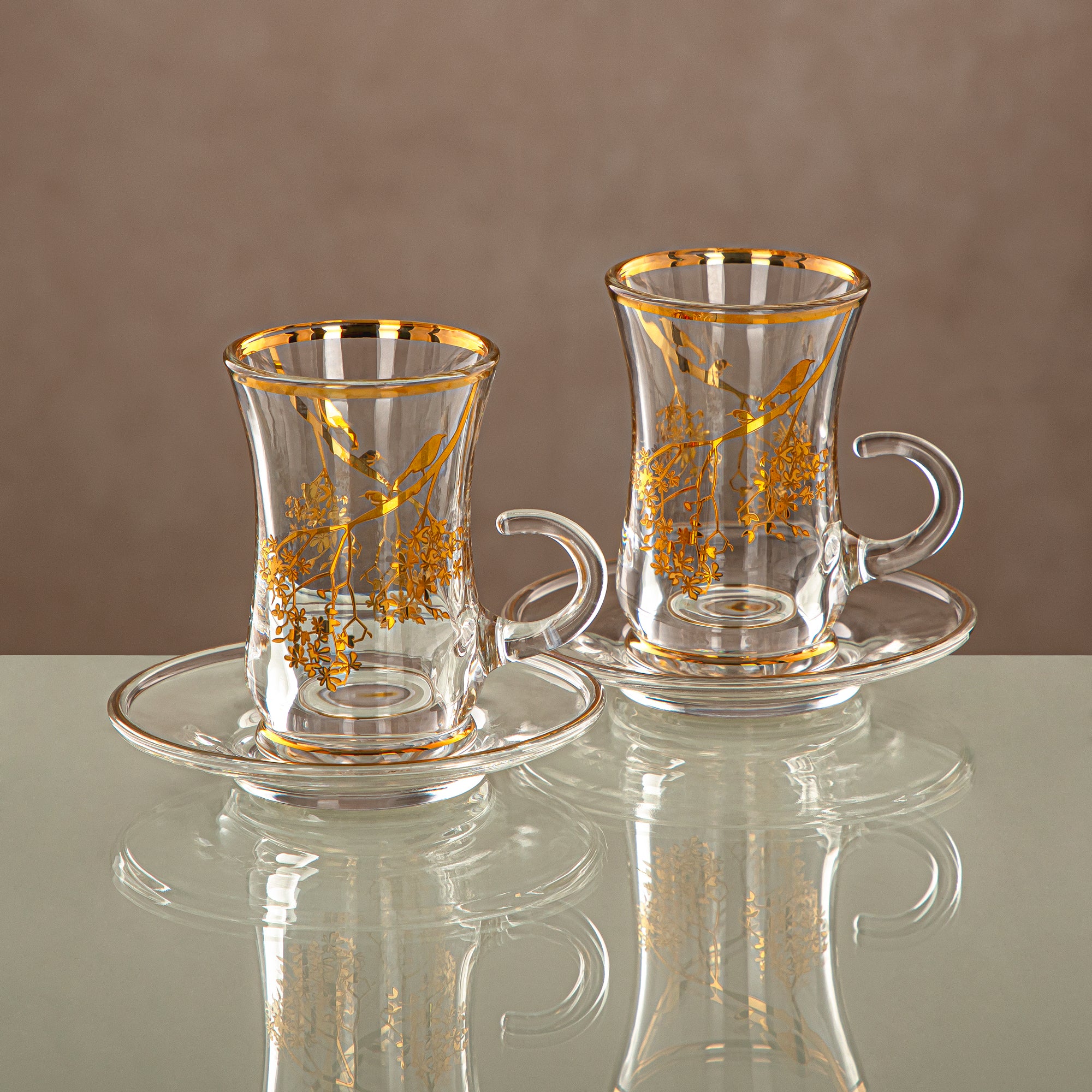 طقم استكانات وصحون شاي المرجان شفاف وذهبي 6 قطع (1496BJ-0001P-XQZT-GLD) التجمعات، المناسبات الخاصة، رمضان، العيد