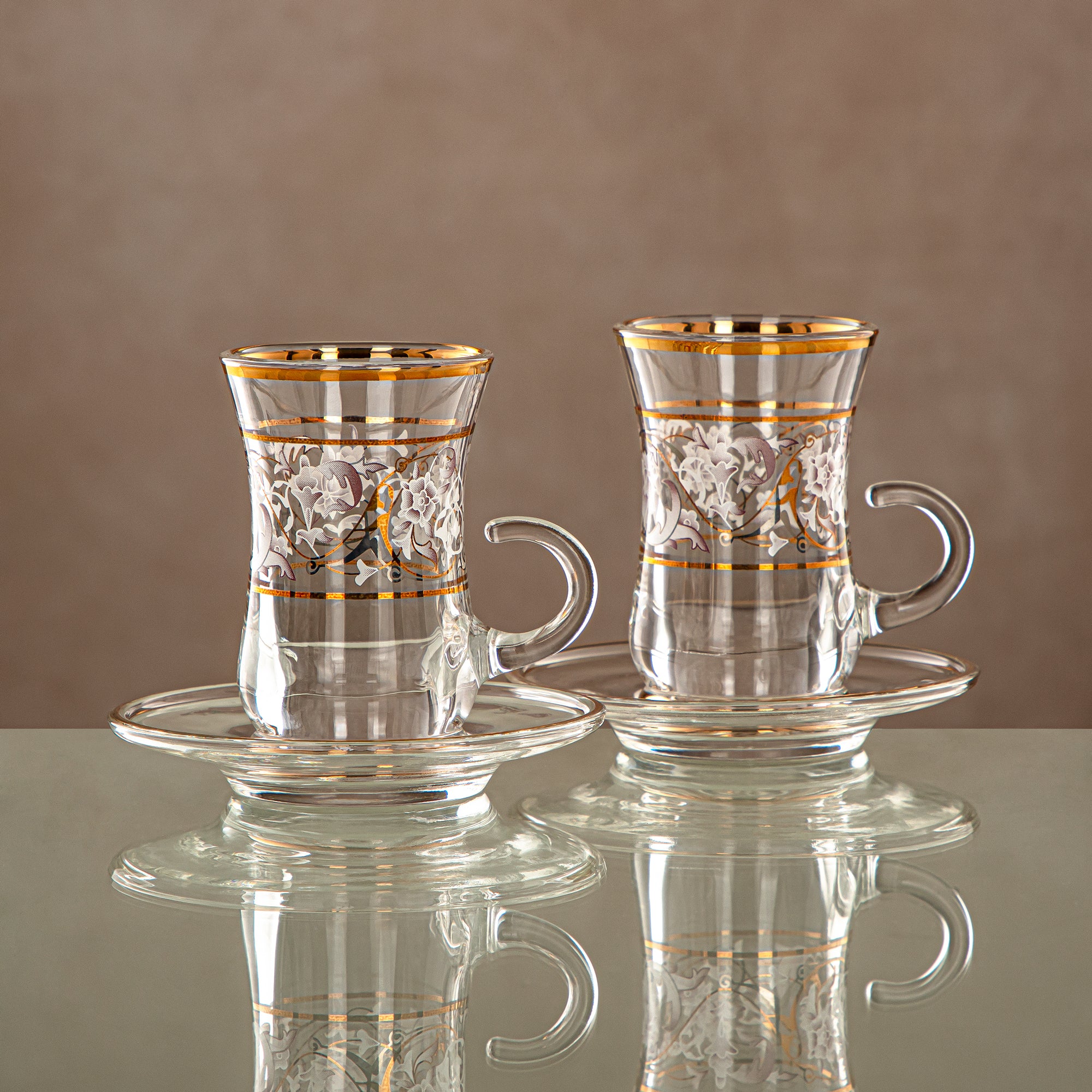 طقم شاي المرجان 6 قطع، زجاج، نقش شفاف وذهبي (1496BJ-0001P-ZQDL) - تجمعات عائلية