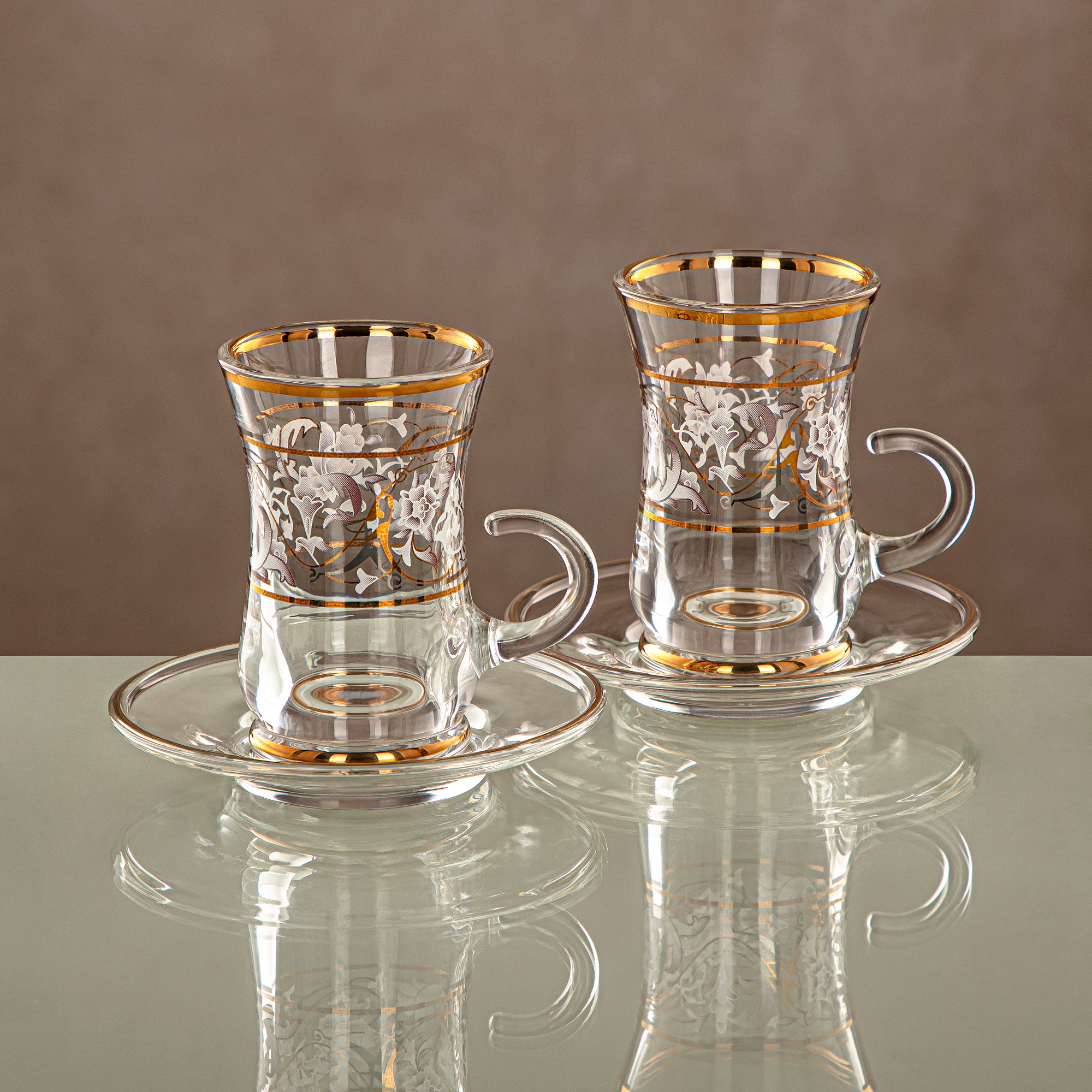 طقم شاي المرجان 6 قطع، زجاج، نقش شفاف وذهبي (1496BJ-0001P-ZQDL) - تجمعات عائلية