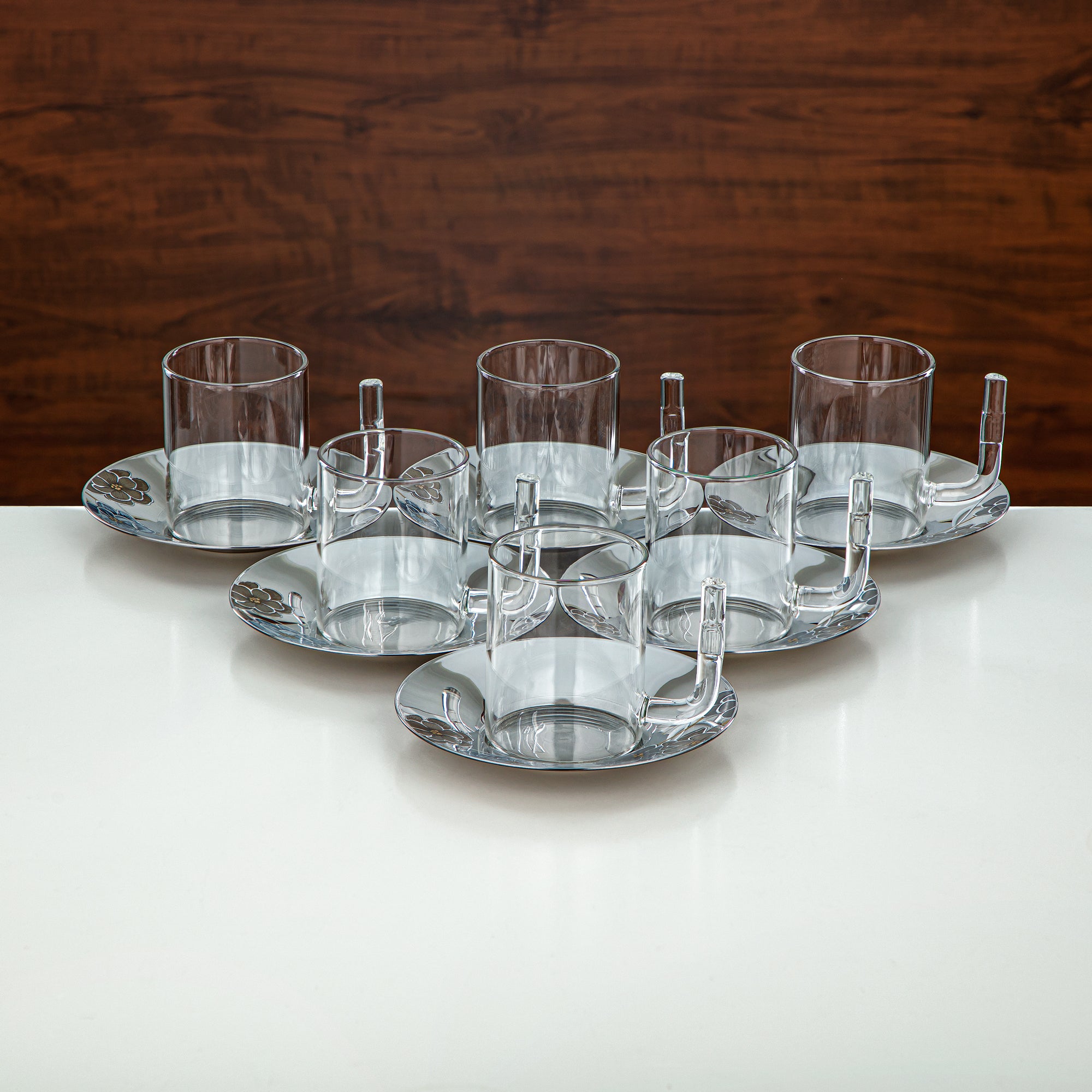 طقم شاي المرجان زجاج بوروسيليكات، ستانلس ستيل وخزف 18 قطعة (18PCS-12256-2) – مجموعة شاي زهور عصرية