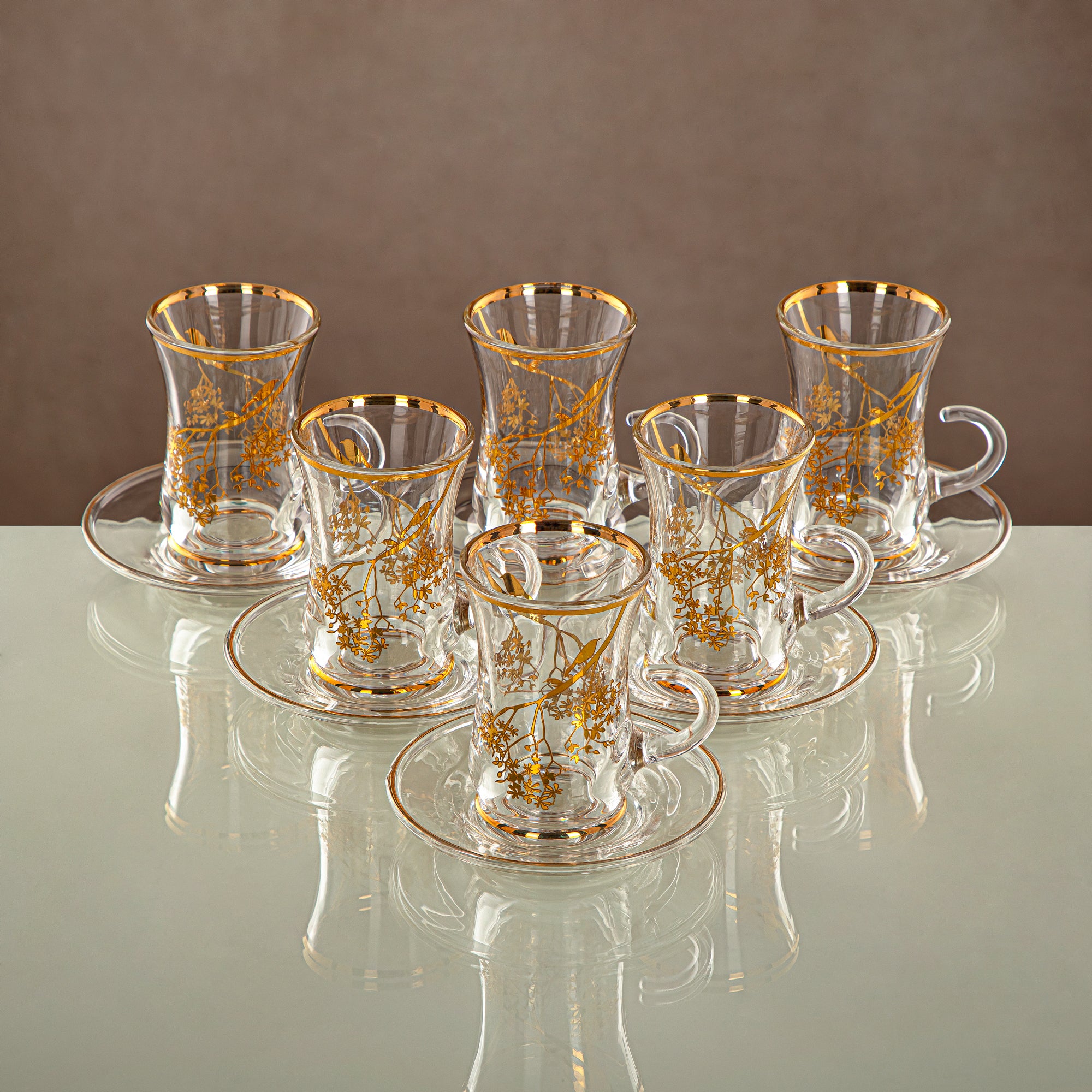 طقم استكانات و فناجين المرجان شفاف وذهبي 18 قطعة (18PCS SET-XQZT-GLD) التجمعات، المناسبات الخاصة، رمضان، العيد