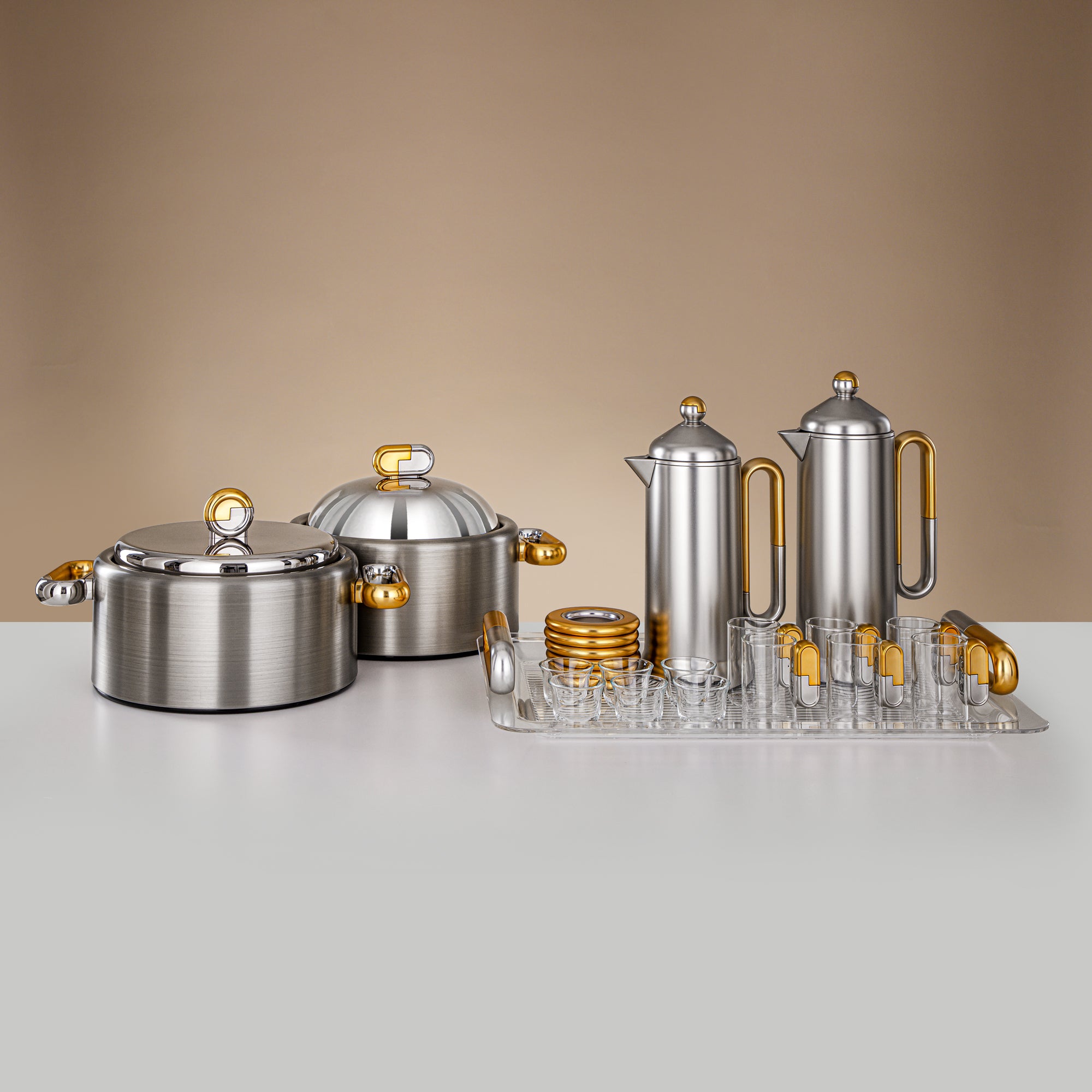 Almarjan 23 Pieces Serving Set, Matt Nickel & Matt Gold