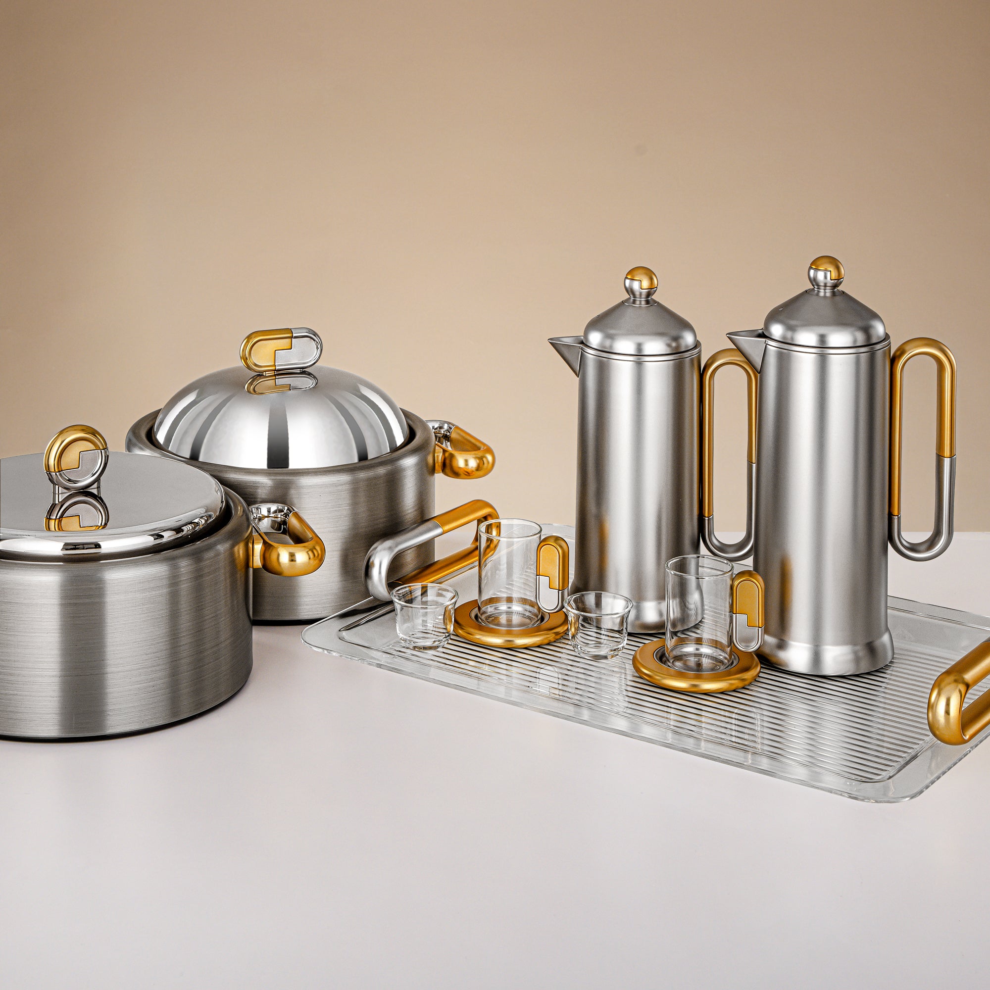 Almarjan 23 Pieces Serving Set, Matt Nickel & Matt Gold