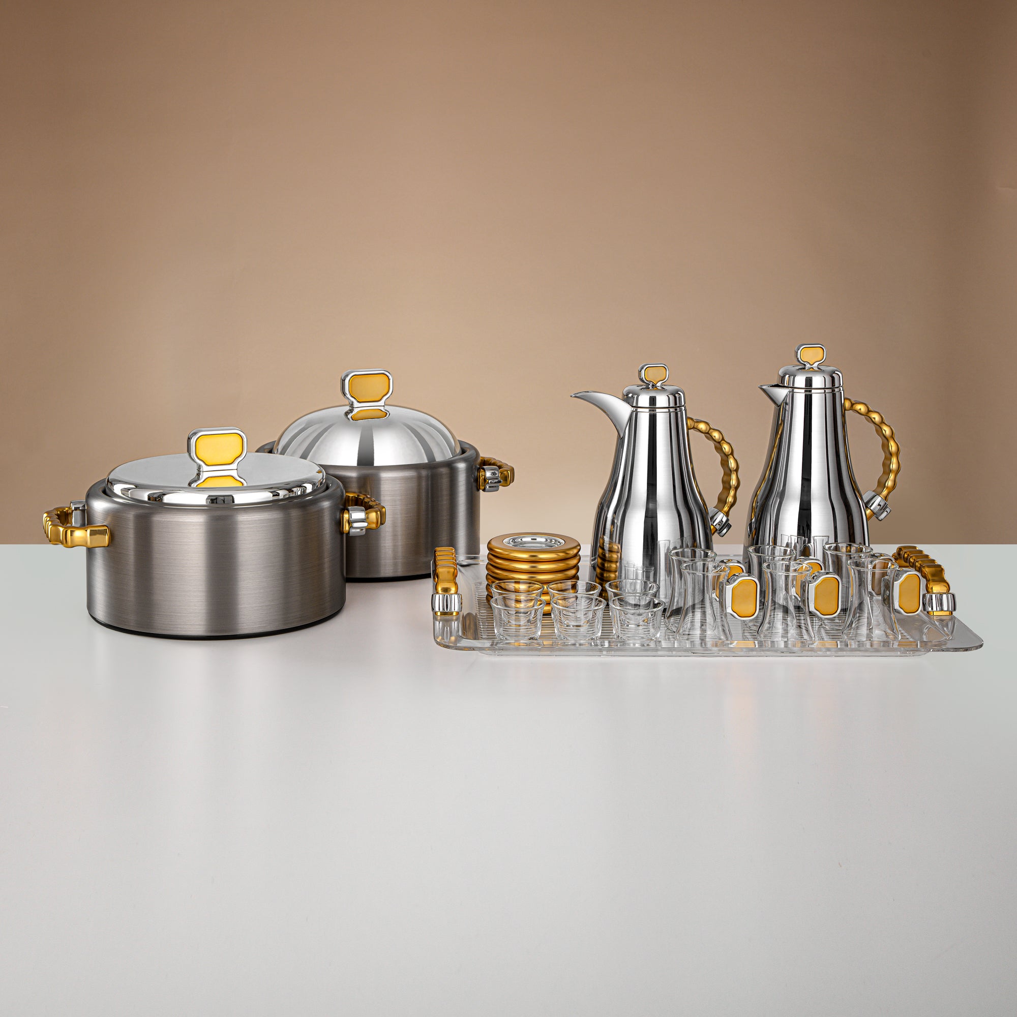 Almarjan 23 Pieces Serving Set, Brushed Silver & Matt Gold