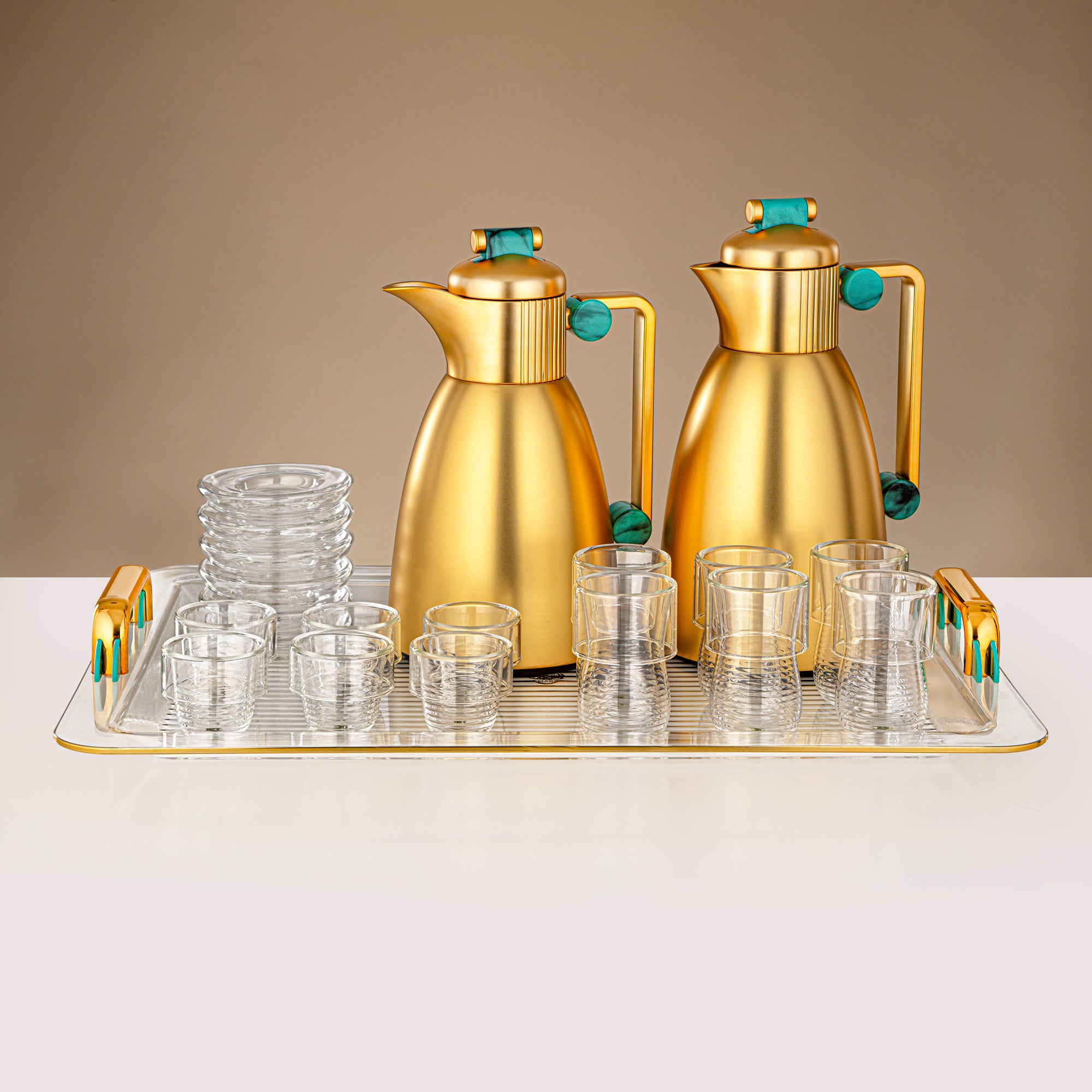 Almarjan 21 Pieces Serving Ensemble, Gold & Tiffany Marble