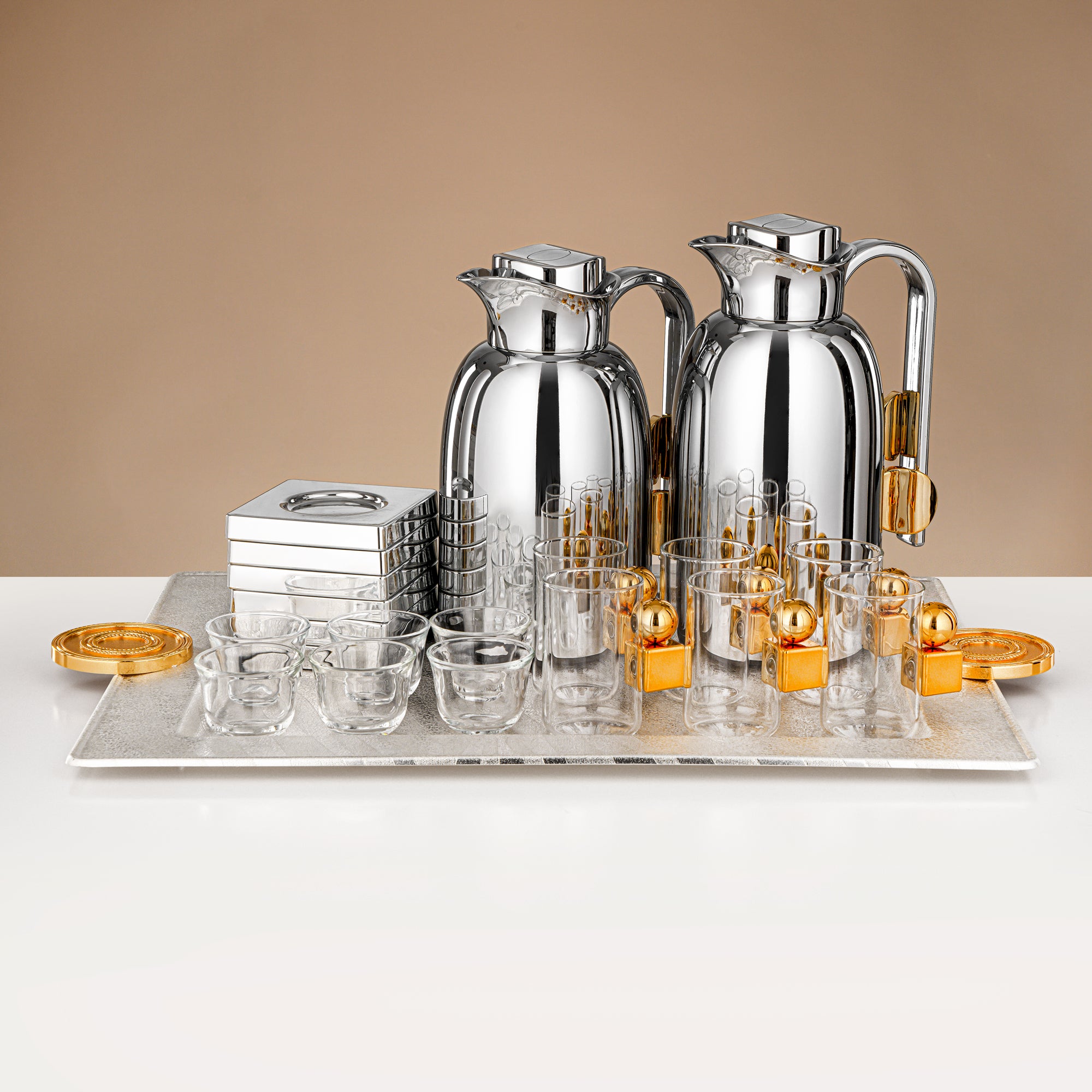 Almarjan 21 Pieces Serving Ensemble, Silver & Gold