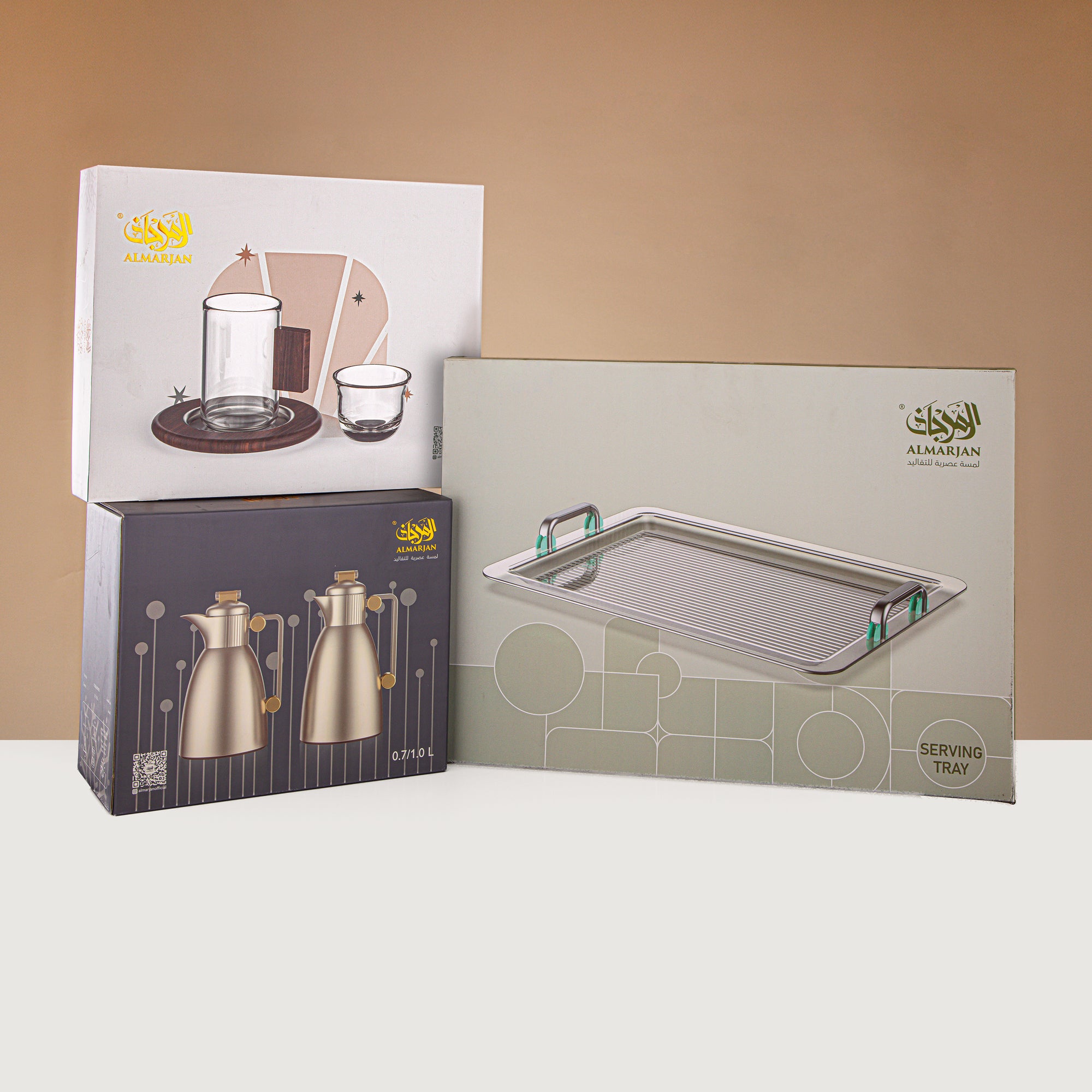 Almarjan 21 Pieces Serving Ensemble, Silver & Tiffany Marble