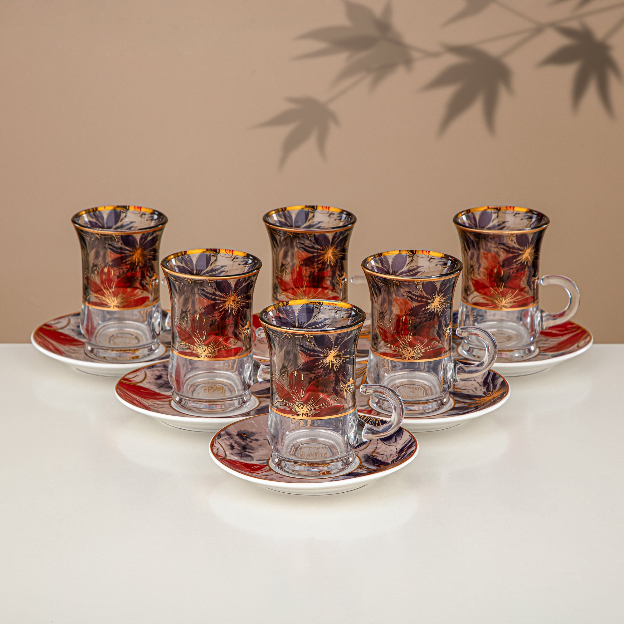 Almarjan Vacuum Flask Set 24 Pieces, 1L + 1L, Floral & Matt Gold (24-JBH-TR-AZ05G) - Tea & Coffee Complete Set