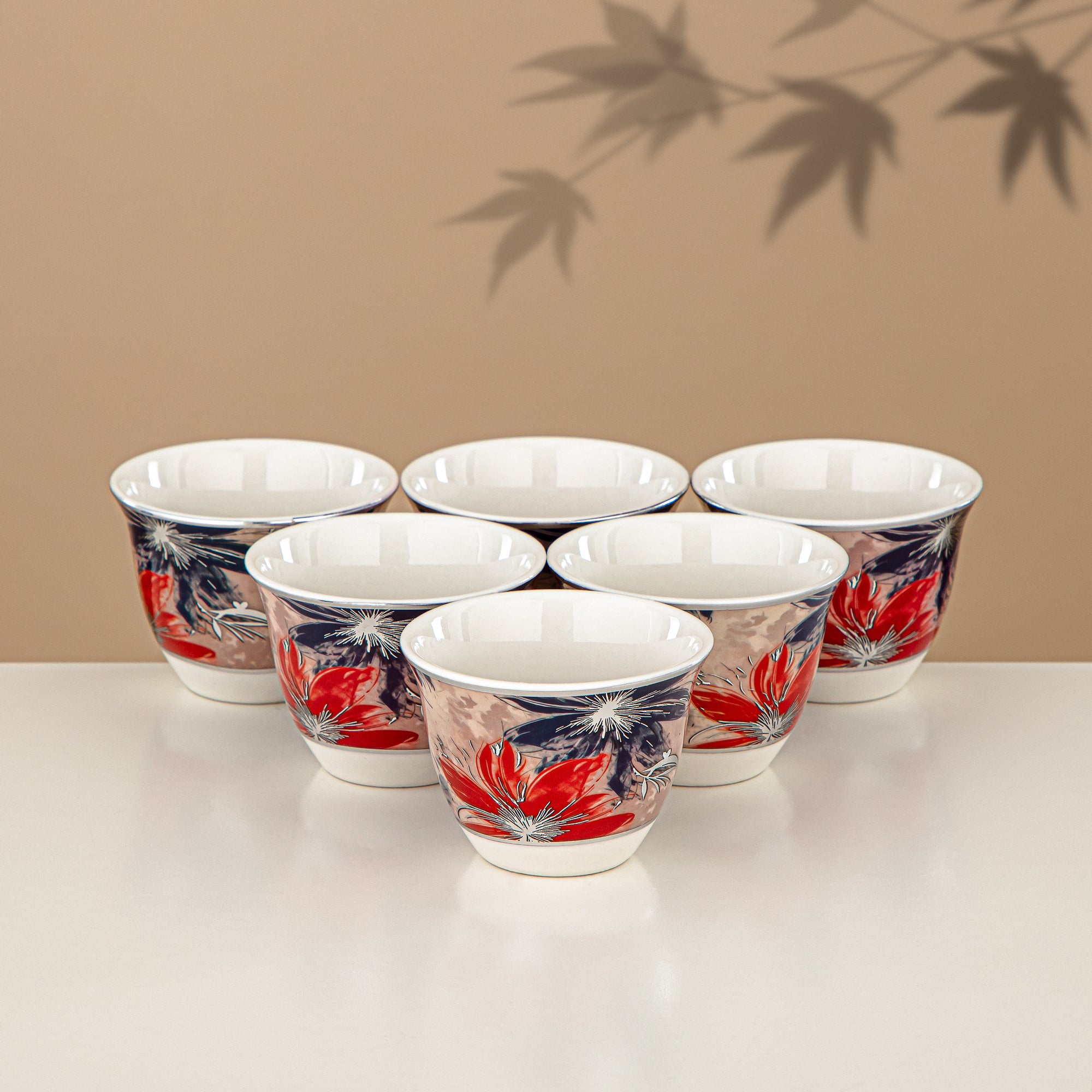 Almarjan Vacuum Flask Set 24 Pieces, 1L + 1L, Floral & Matt Silver (24-JBH-TR-AZ05S) - Tea & Coffee Complete Set