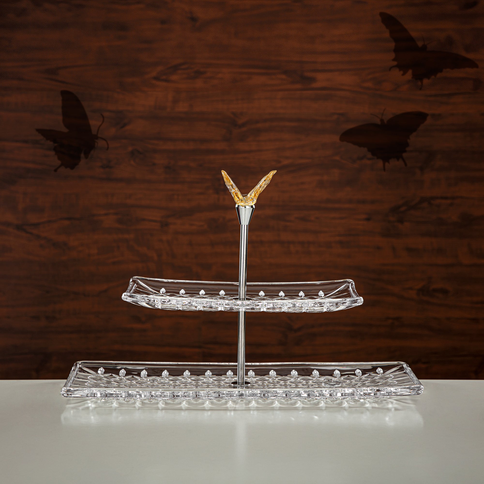 Almarjan Rectangle Sweet Stand Glass Two Tiers Clear & Amber (40816-415/S2-BA) Elegant Hosting Pieces