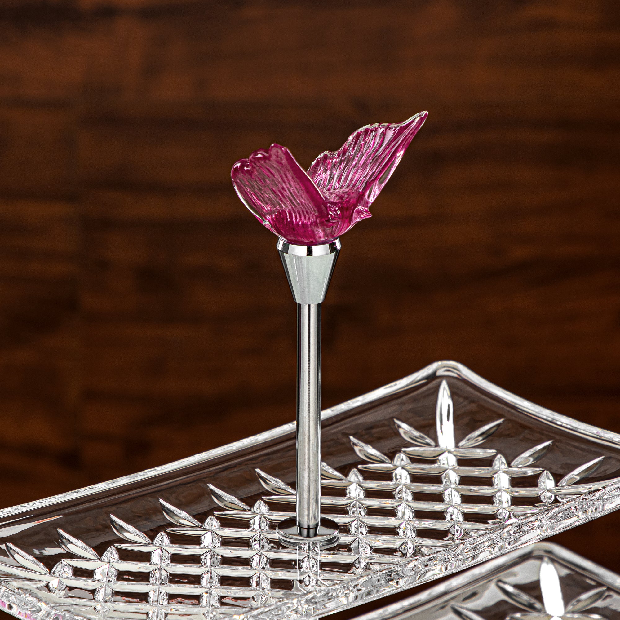 Almarjan Rectangle Sweet Stand Glass Two Tiers Clear & Pink (40816-415/S2-BG) Elegant Hosting Pieces