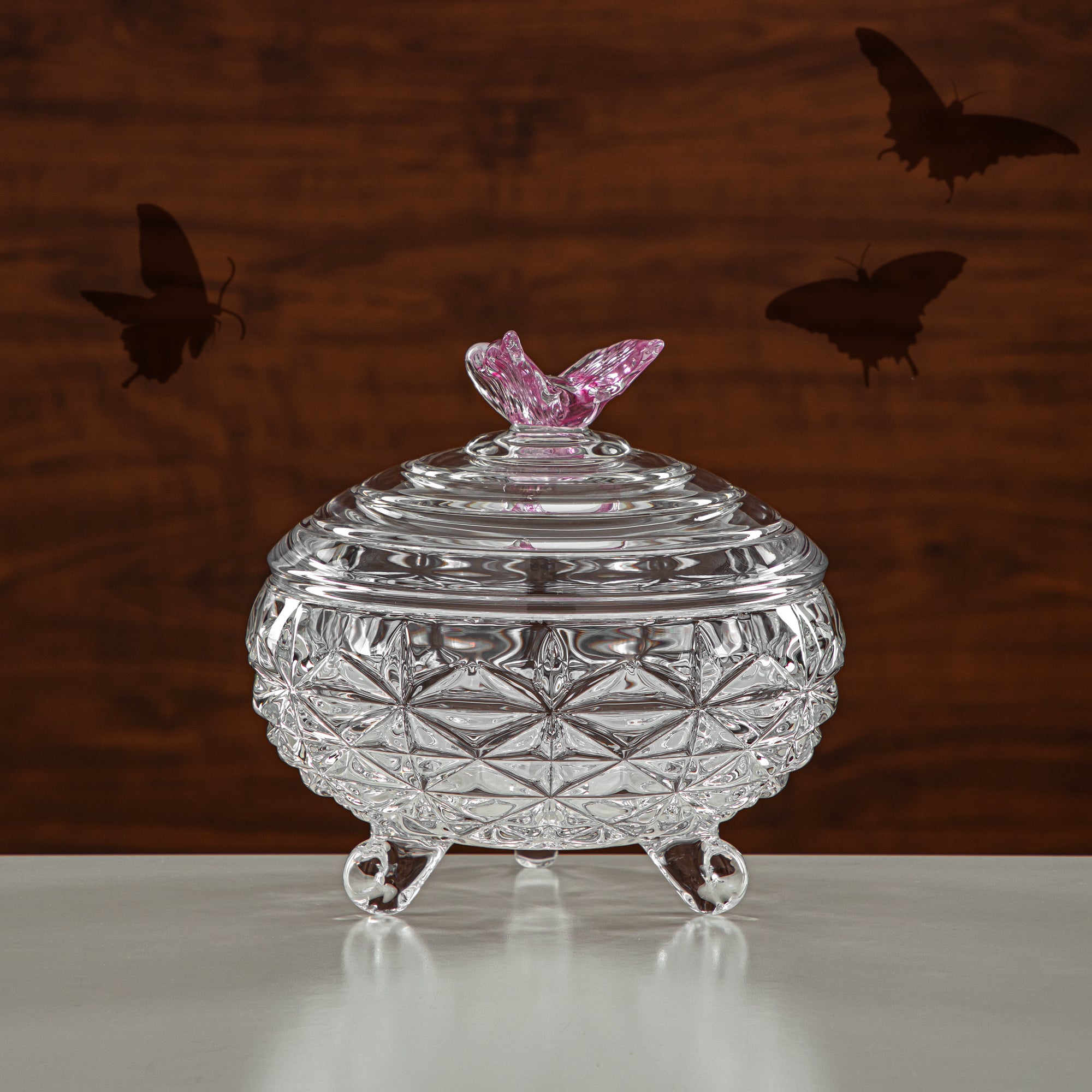 Almarjan Candy Bowl 20CM Glass Clear & Pink (41013-185L-BG) Elegant Hosting Pieces