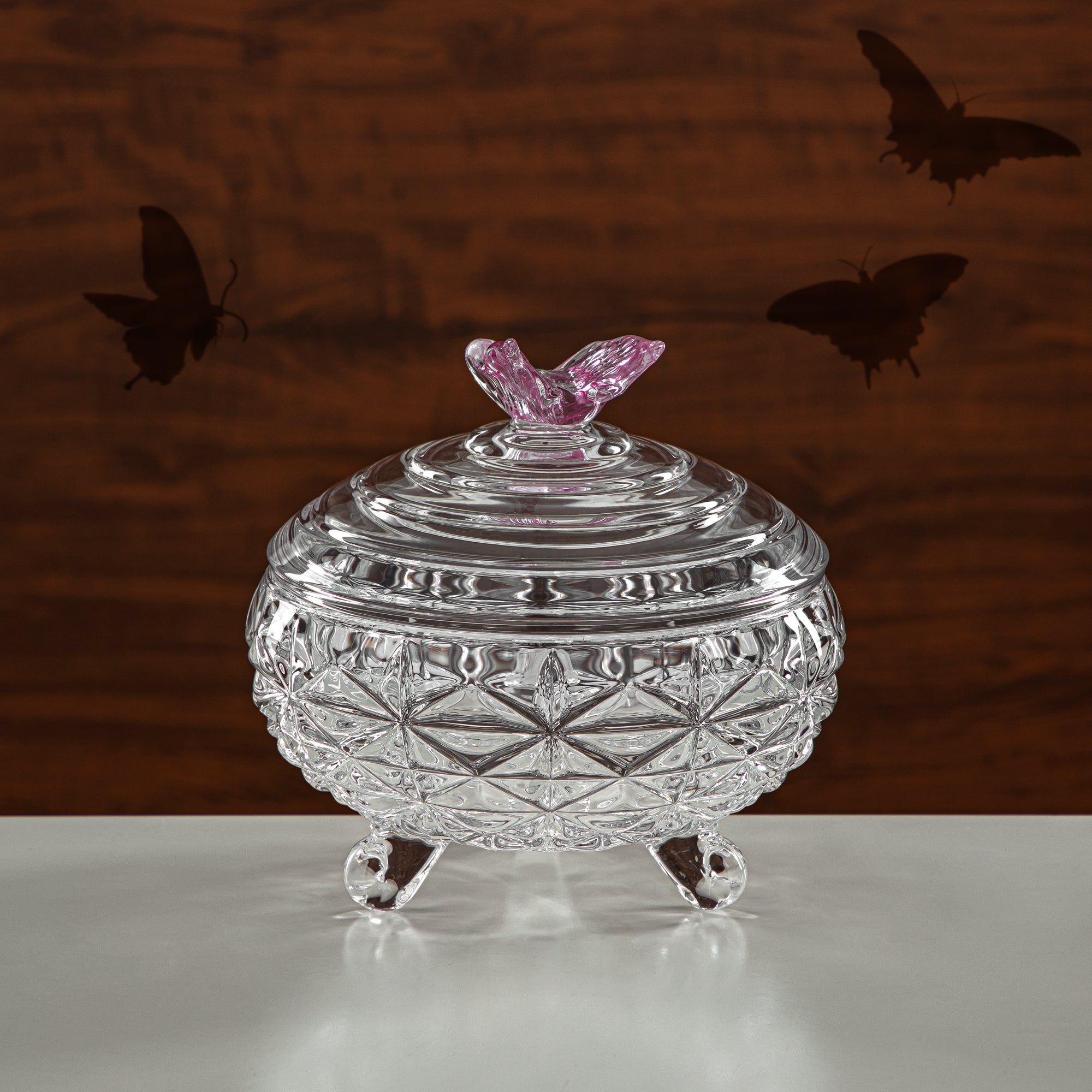 Almarjan Candy Bowl 20CM Glass Clear & Pink (41013-185L-BG) Elegant Hosting Pieces