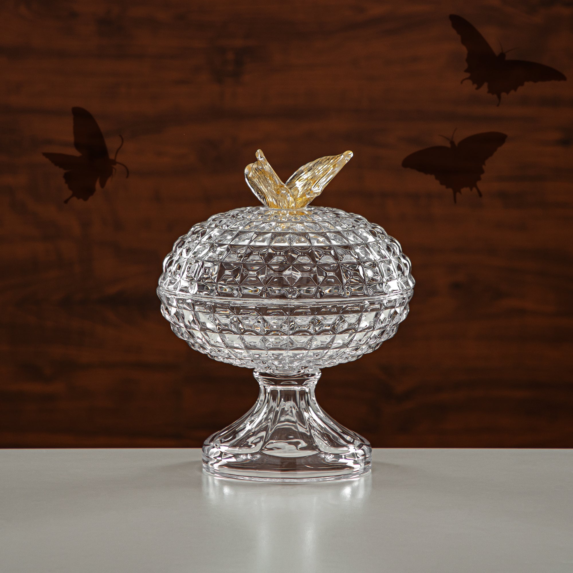 Almarjan Candy Bowl 14.5CM Glass Clear & Amber (42084-150-BA) Elegant Hosting Pieces