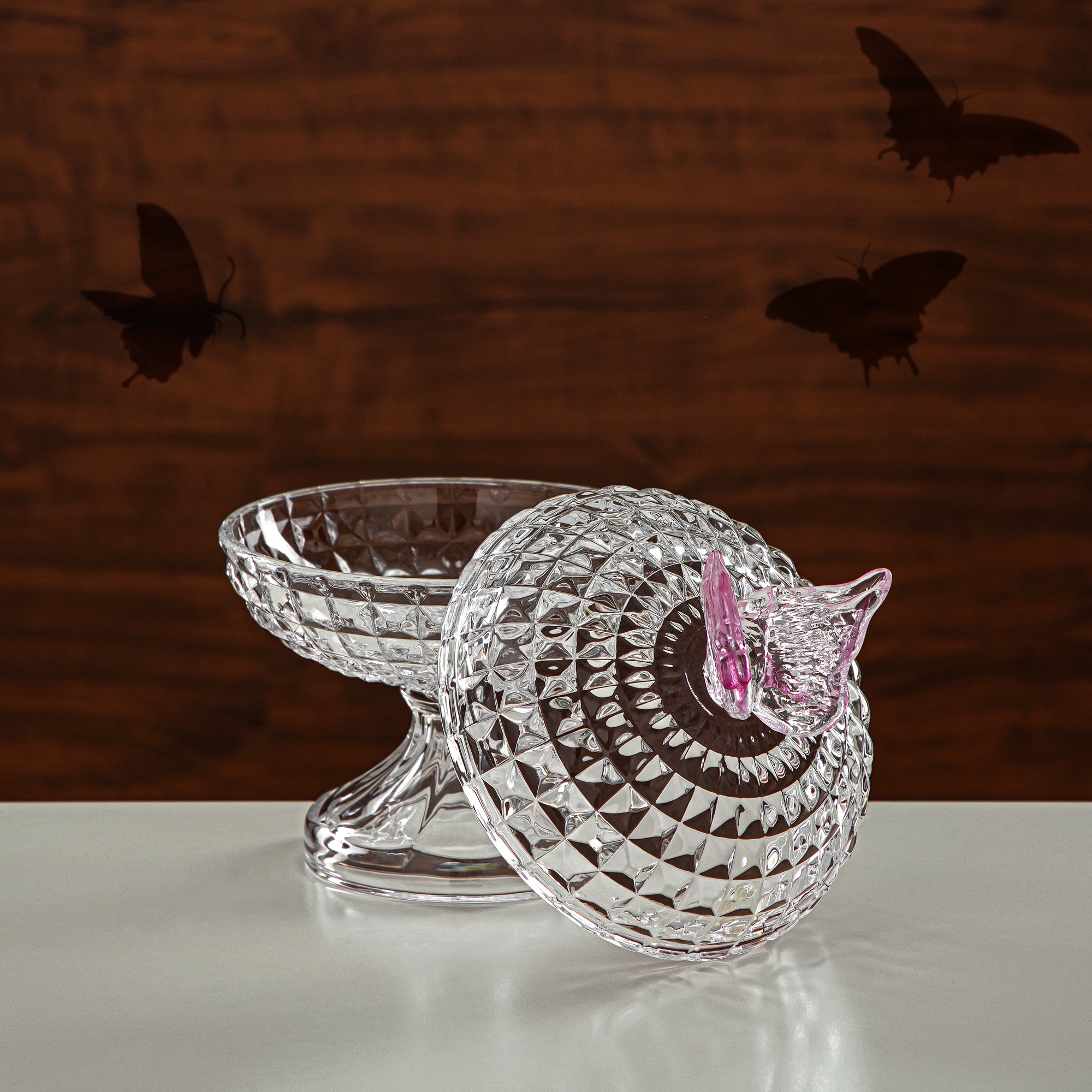 Almarjan Candy Bowl 14.5CM Glass Clear & Pink (42084-150-BG) Elegant Hosting Pieces