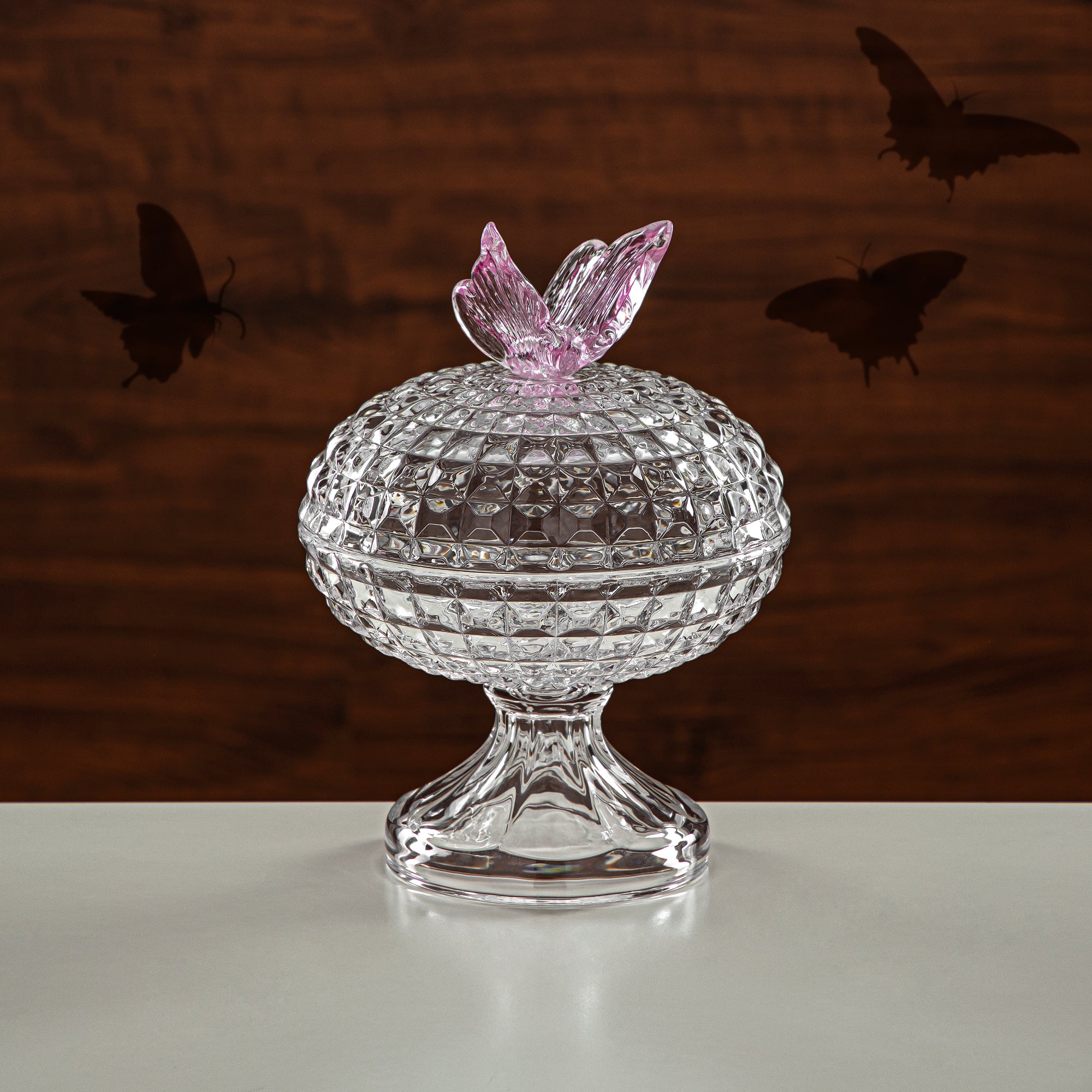 Almarjan Candy Bowl 14.5CM Glass Clear & Pink (42084-150-BG) Elegant Hosting Pieces