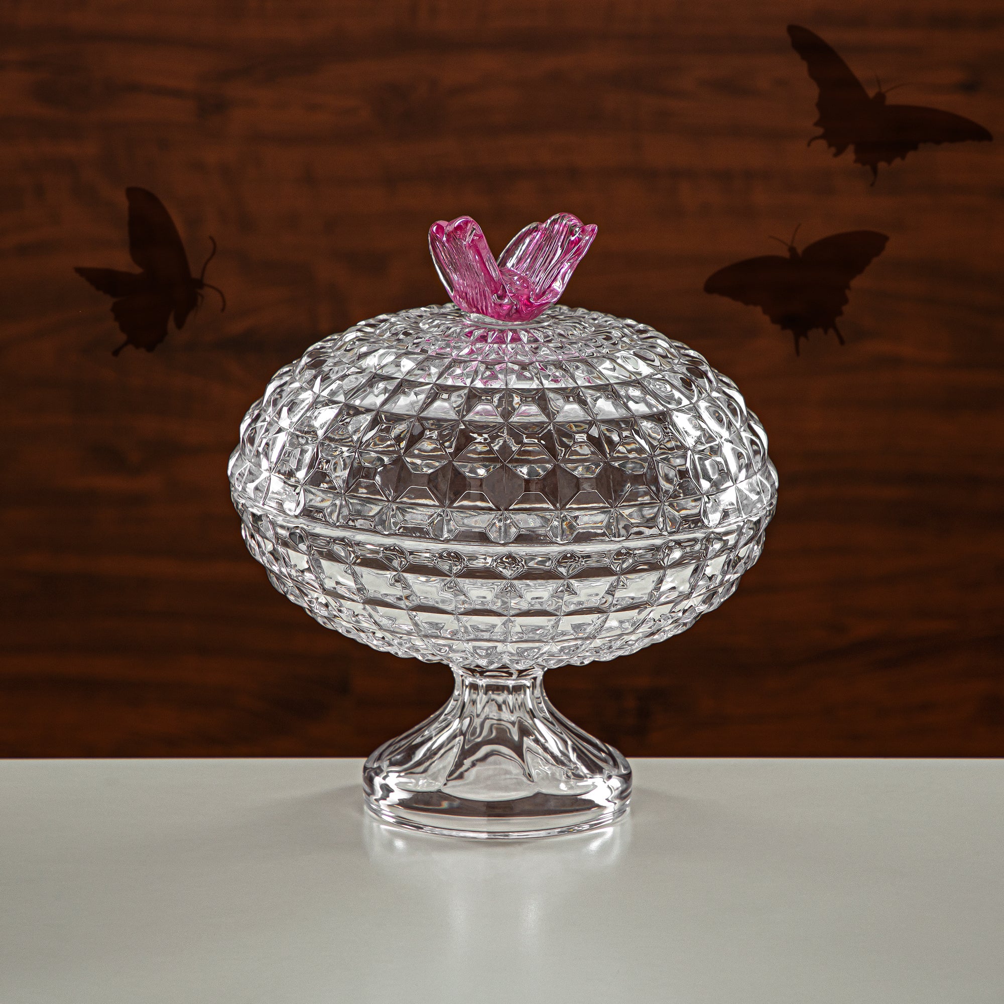 Almarjan Candy Bowl 20CM Glass Clear & Pink (42084-200-BG) Elegant Hosting Pieces