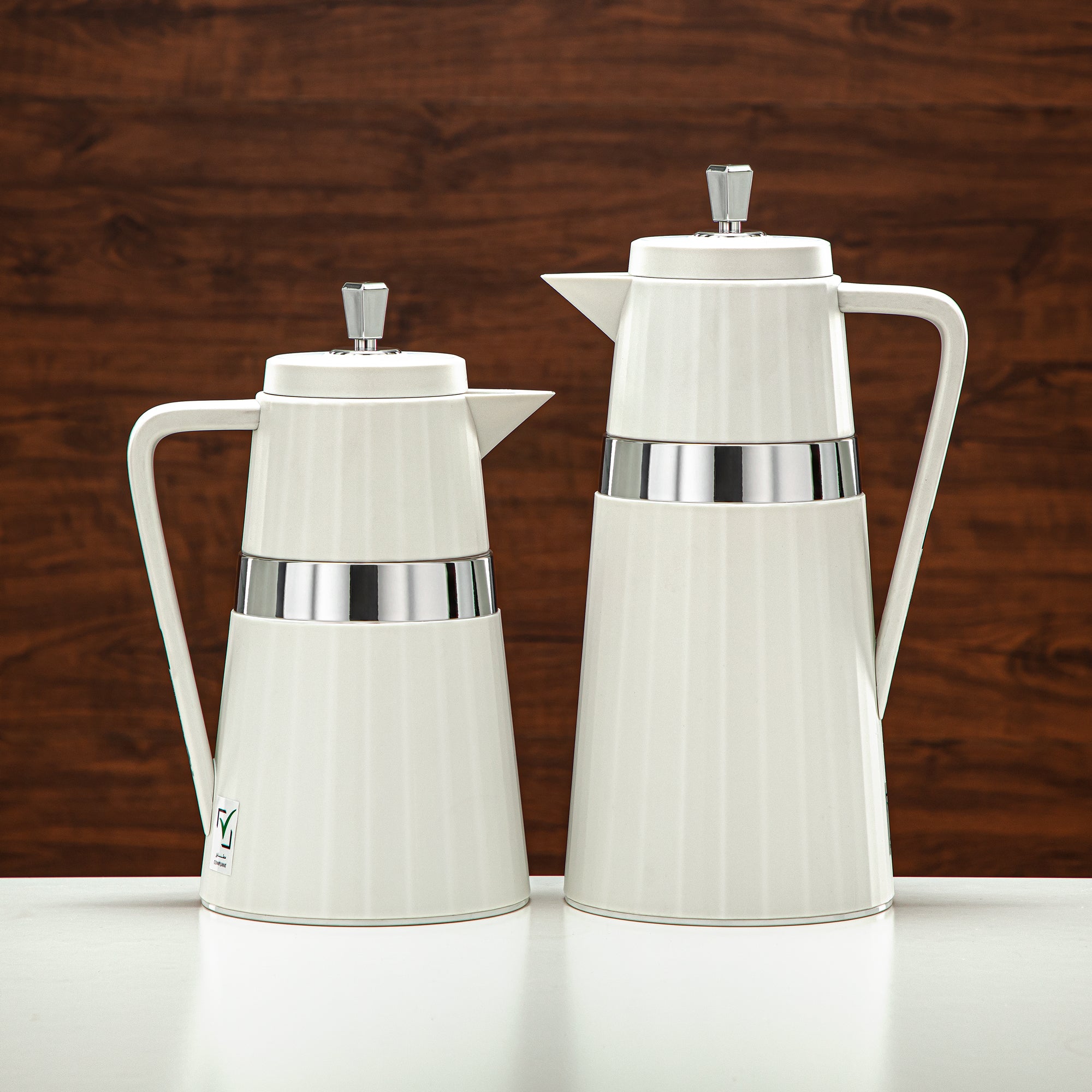 Almarjan 2 Pieces Vacuum Flask Set Ivory & Silver - C77-IC