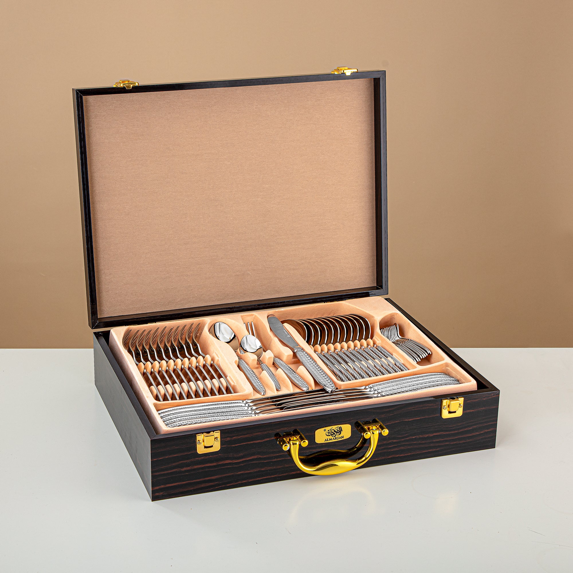 Almarjan Cutlery Set 84 Pieces, Stainless Steel, Leather Case, Silver (CUT0010433) Elegant Cutlery Set