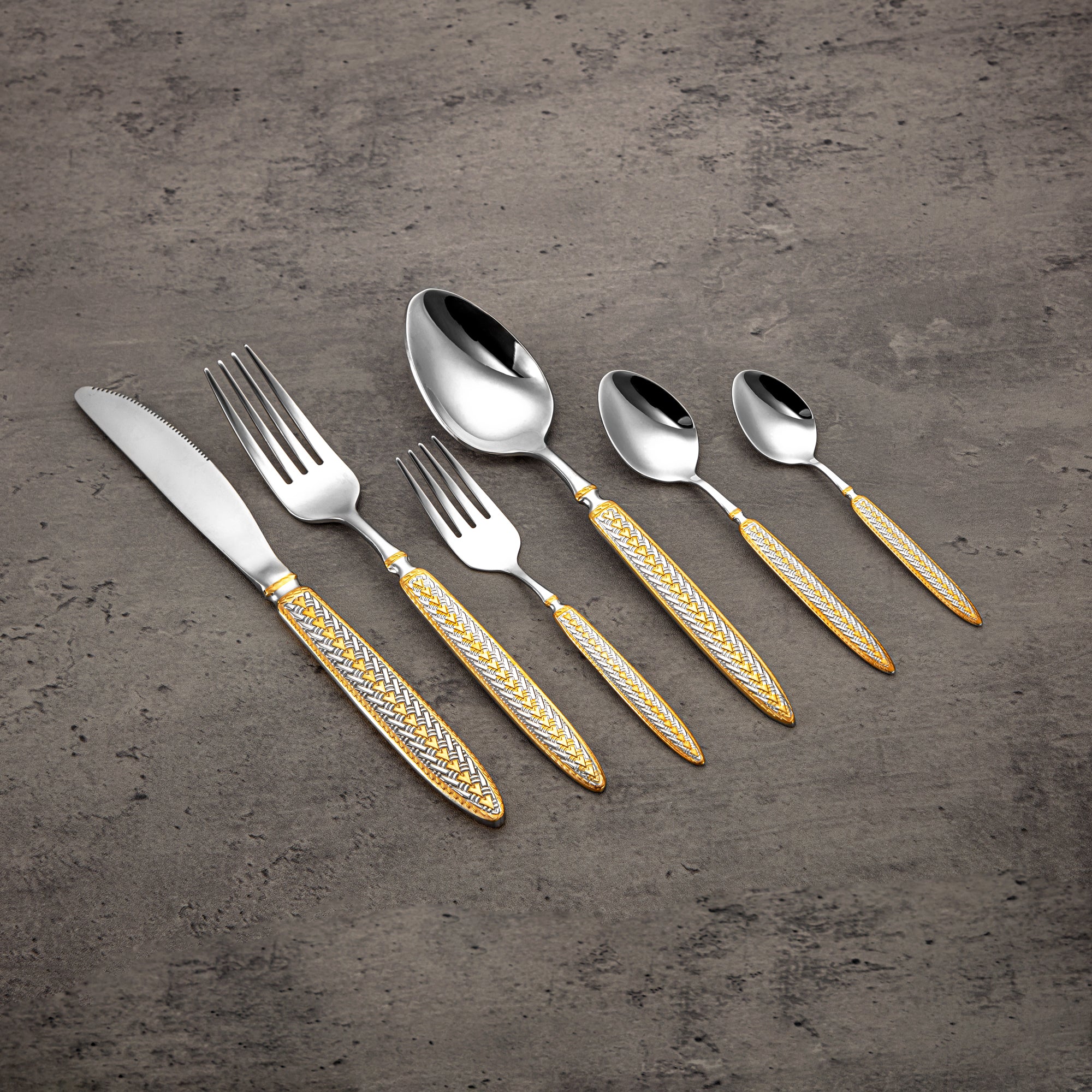 Almarjan Cutlery Set 84 Pieces, Stainless Steel, Leather Case, Silver & Gold (CUT0010434) Elegant Cutlery Set