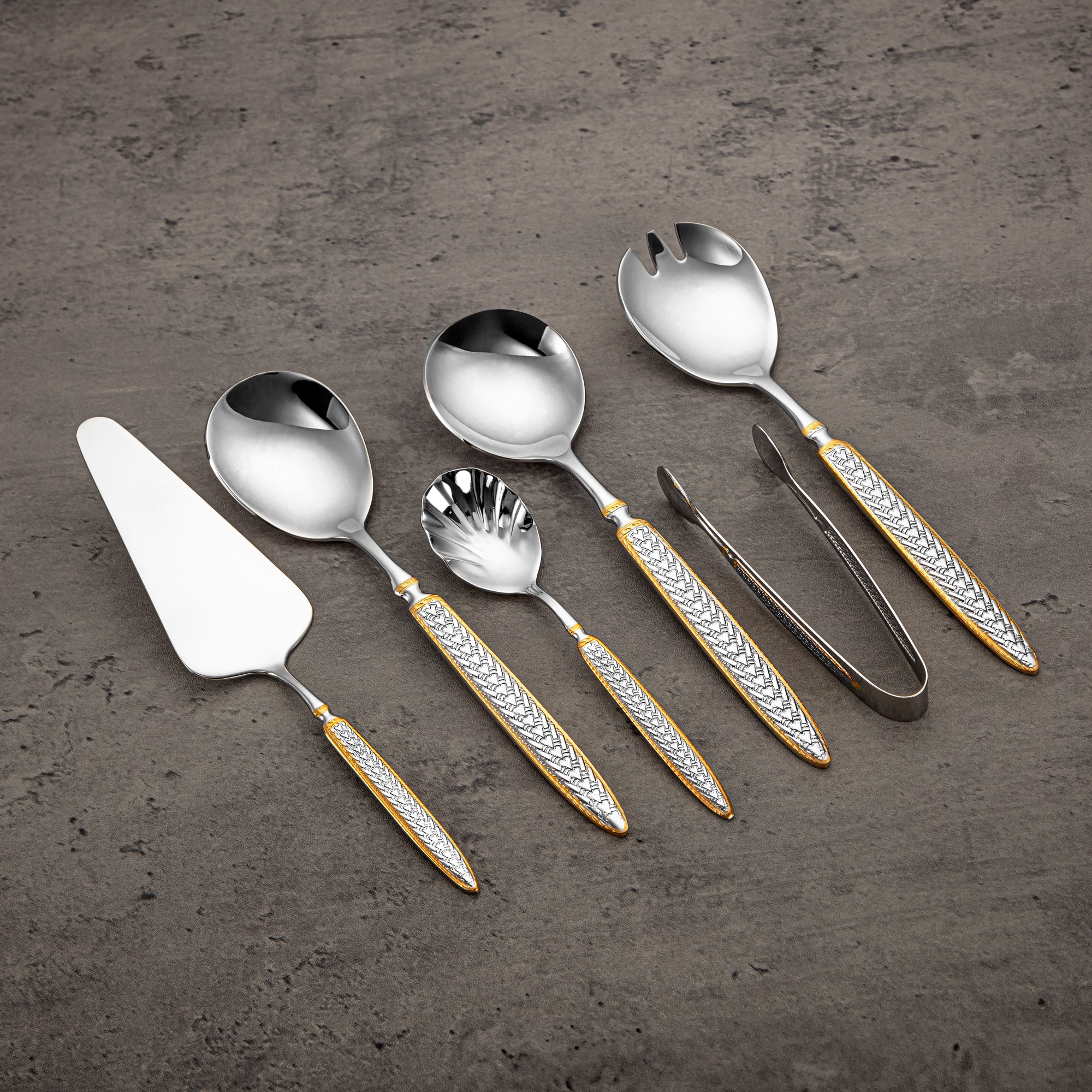 Almarjan Cutlery Set 84 Pieces, Stainless Steel, Leather Case, Silver & Gold (CUT0010435) Elegant Cutlery Set