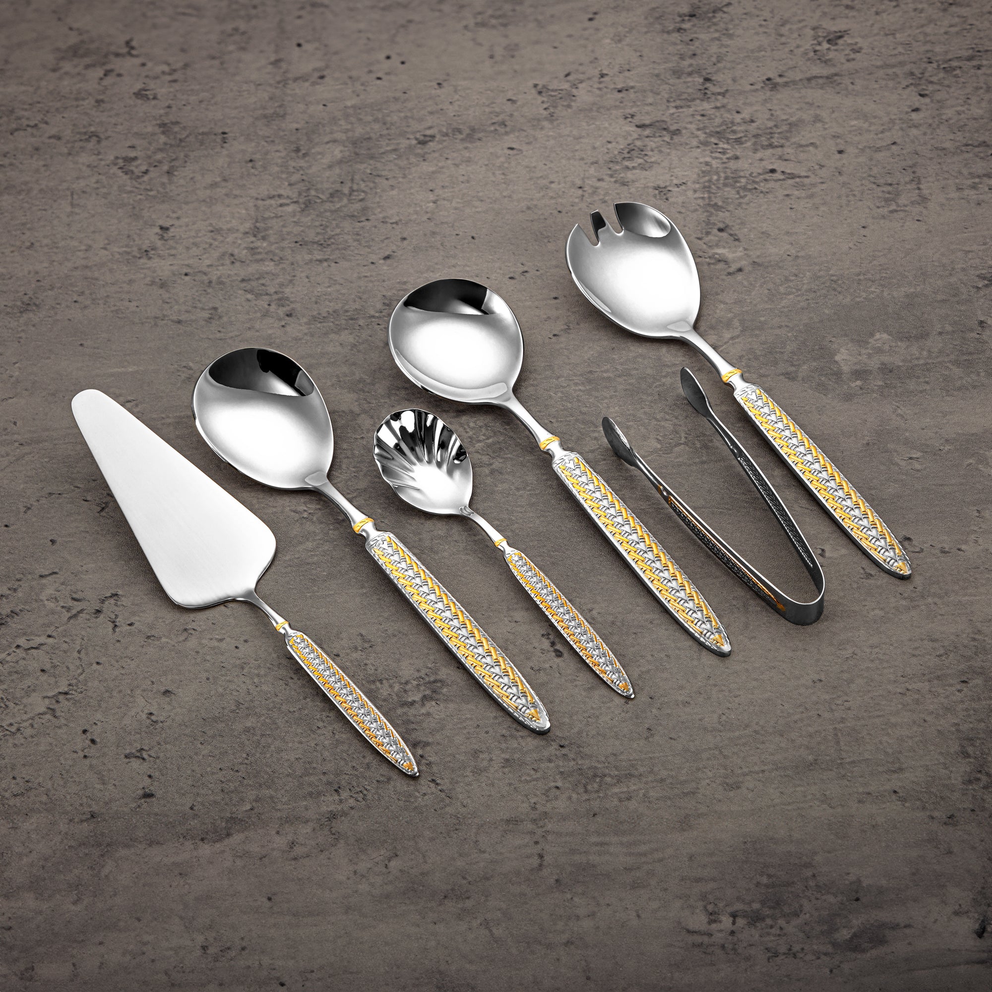 Almarjan Cutlery Set 84 Pieces, Stainless Steel, Leather Case, Silver & Gold (CUT0010436) Elegant Cutlery Set