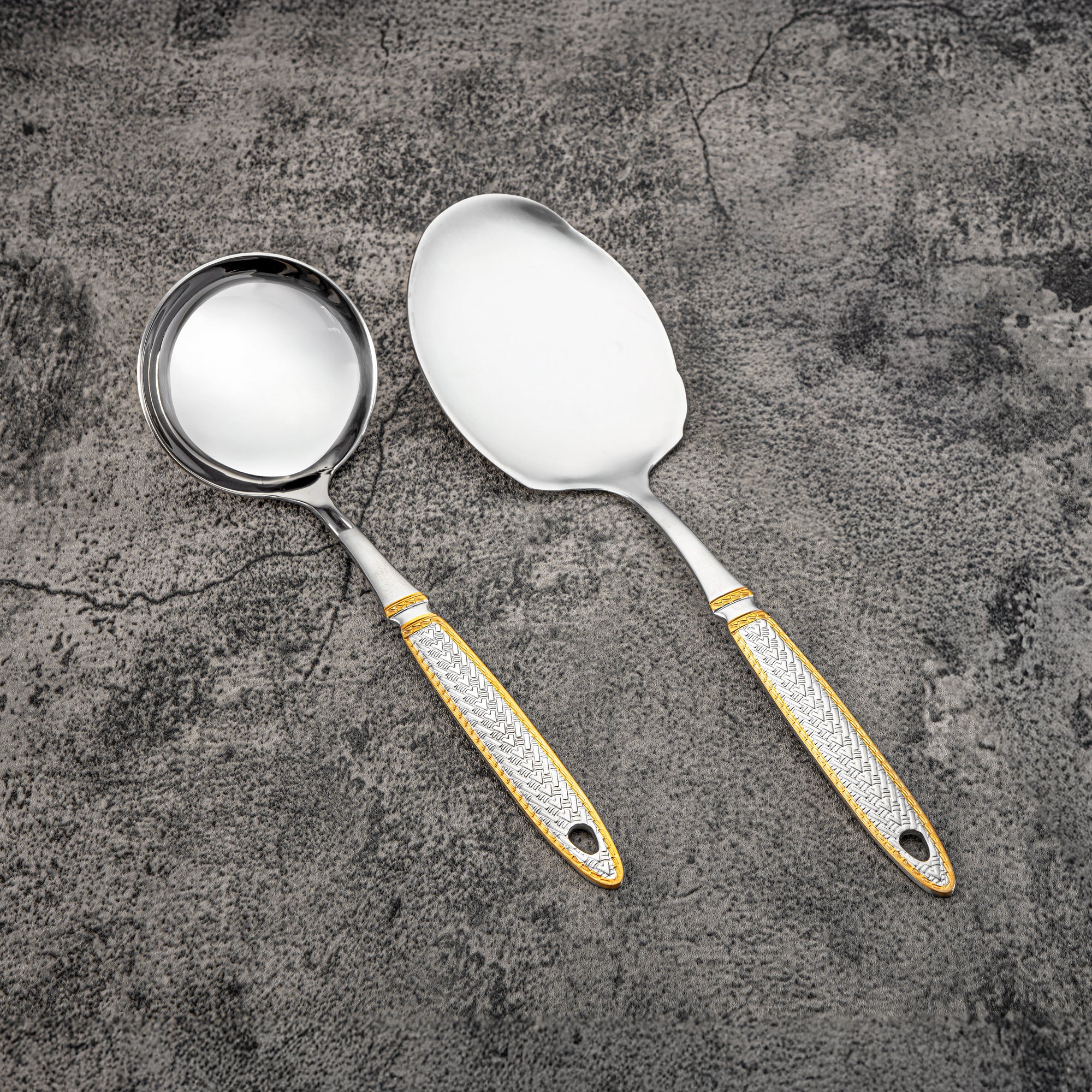 Almarjan Cutlery Set 32 Pieces, Stainless Steel, With Stand, Silver & Gold (CUT0010447) Elegant Cutlery Set