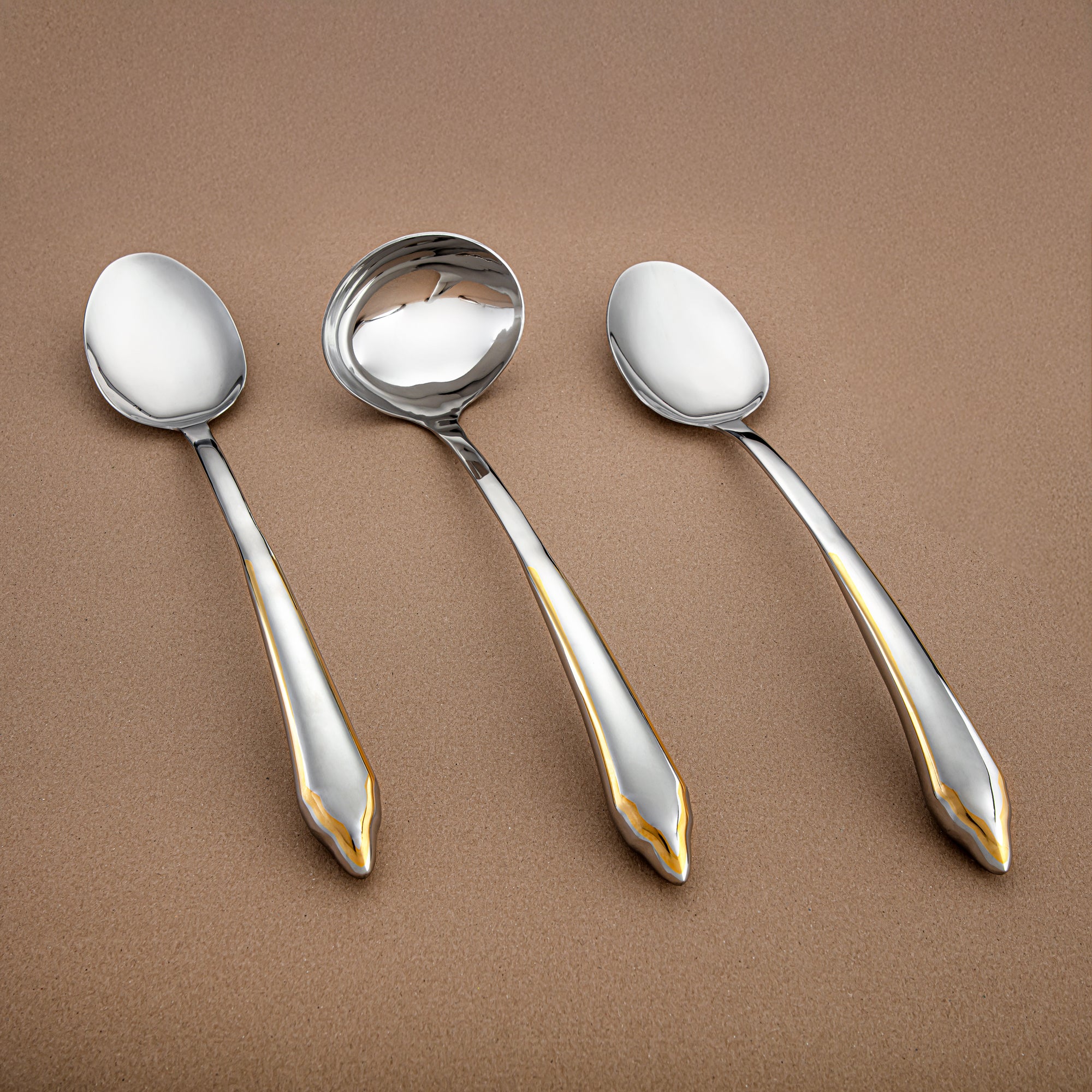 Almarjan Kitchen Tools Set 7 Pieces, Stainless Steel, with Stand, Silver & Gold (CUT1620084) - Elegant Serveware