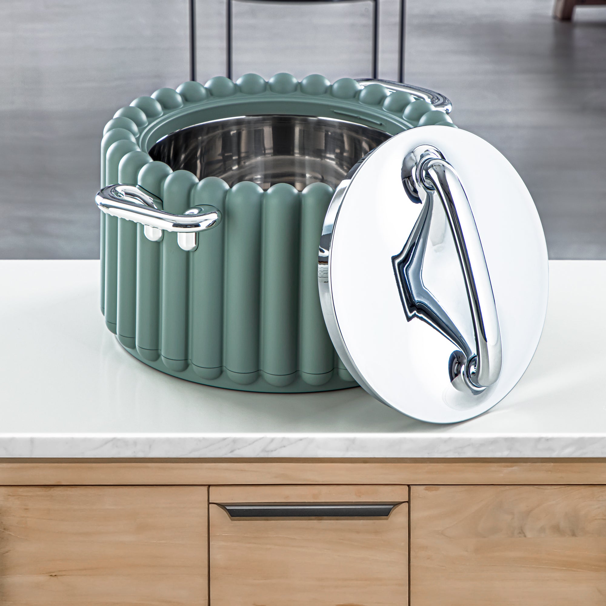 Almarjan 3 Pieces Plastic Hot Pot Set Green & Silver - EI-150/200/250 CE/C