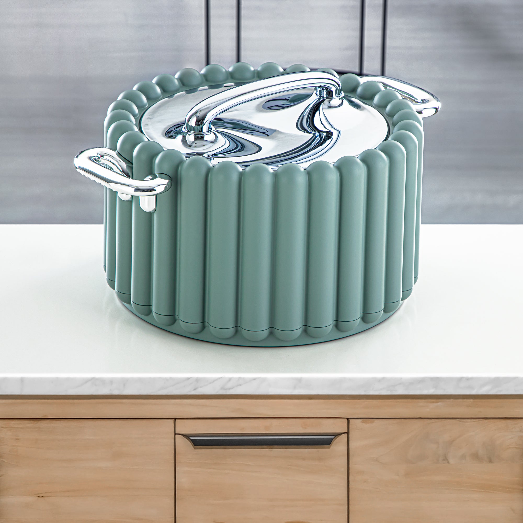 Almarjan 3 Pieces Plastic Hot Pot Set Green & Silver - EI-150/200/250 CE/C