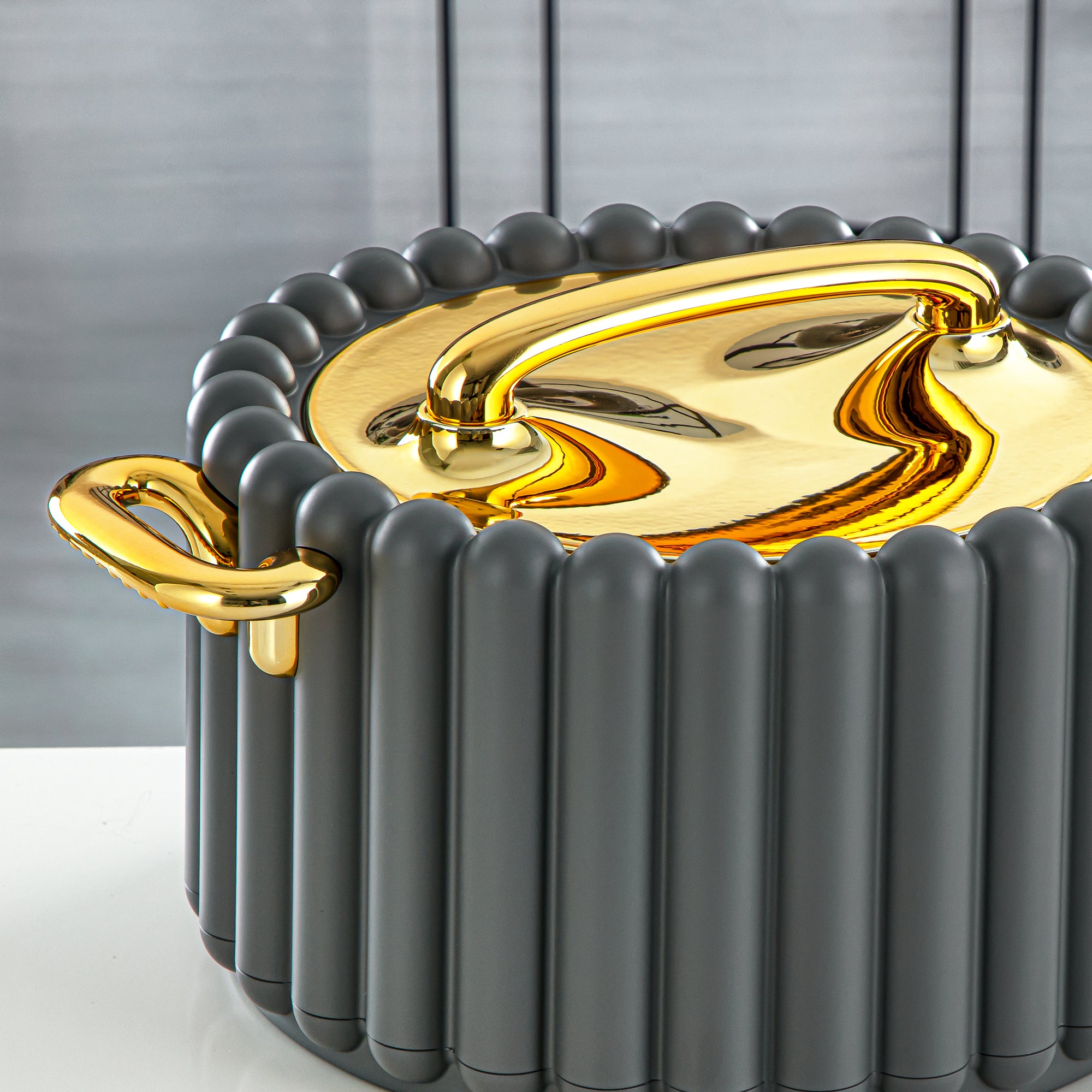 Almarjan 3 Pieces Plastic Hot Pot Set Elephant Grey & Gold - EI-150/200/250 EG/G