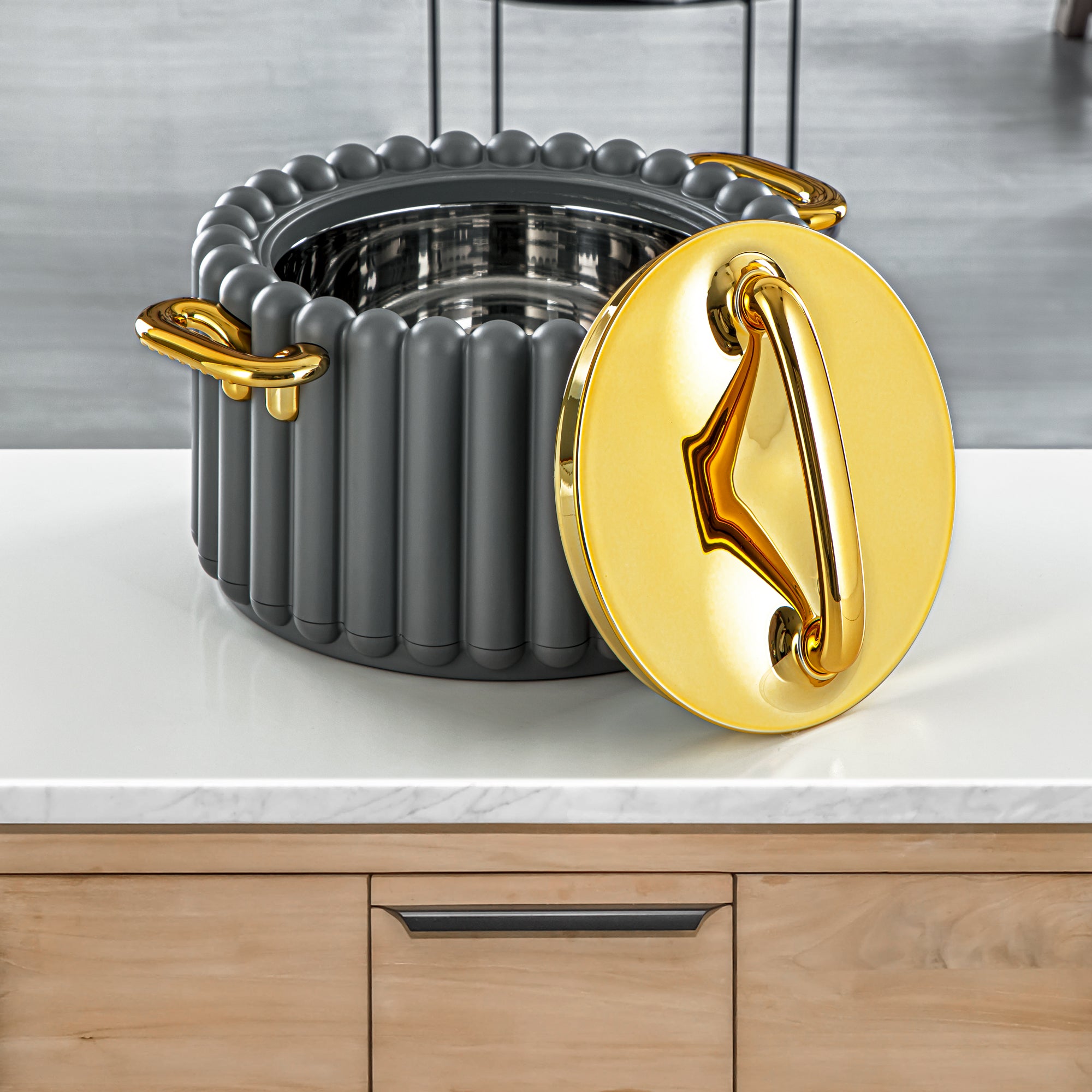 Almarjan 3 Pieces Plastic Hot Pot Set Elephant Grey & Gold - EI-150/200/250 EG/G