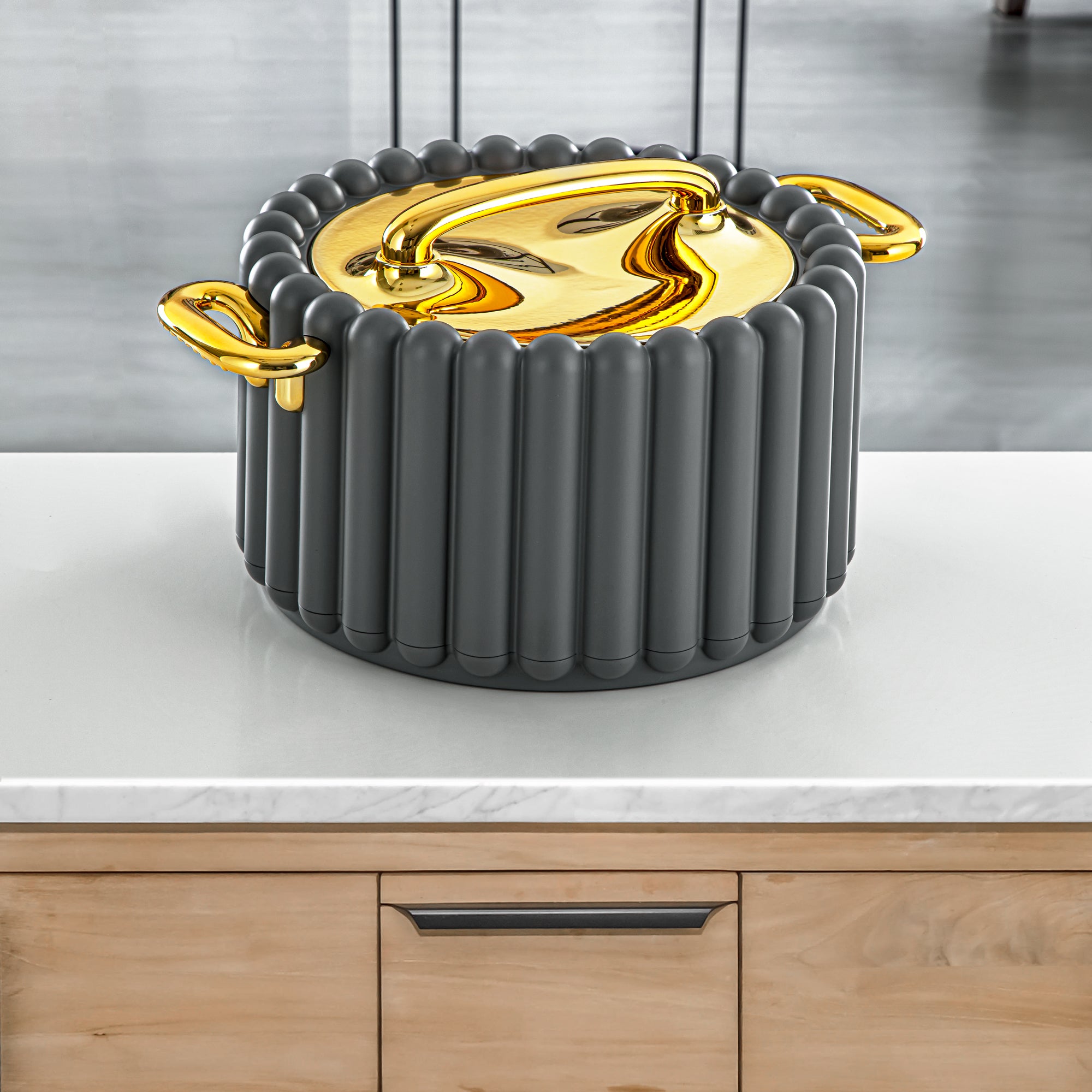 Almarjan 3 Pieces Plastic Hot Pot Set Elephant Grey & Gold - EI-150/200/250 EG/G