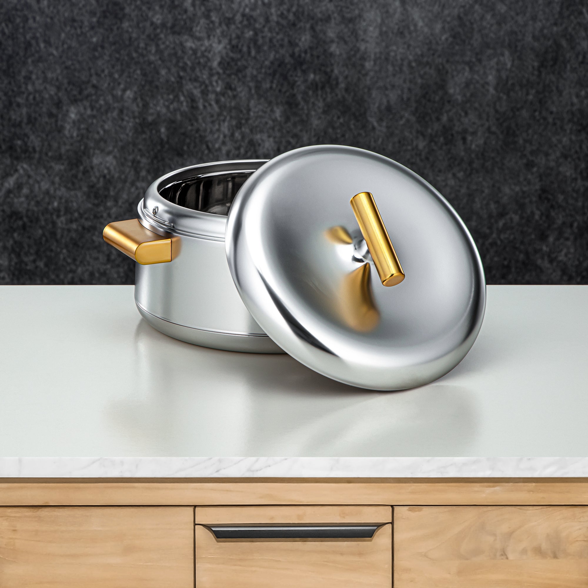 Almarjan Hot Pot Set ABS 1L, 2.5L, 3L Matt silver & matt gold (EL-100/250/300 MC/MG)