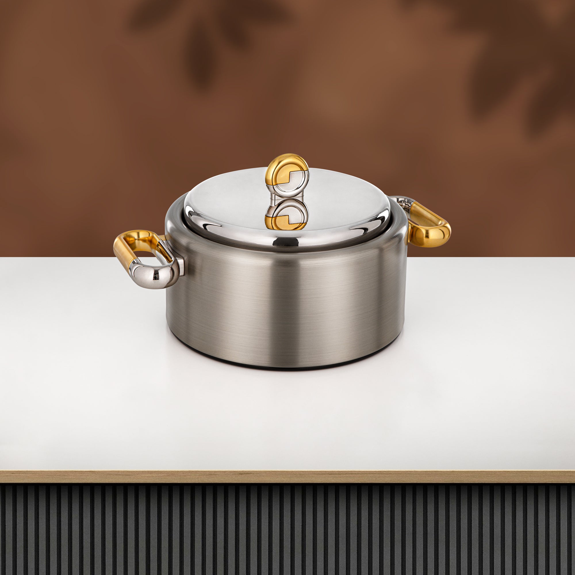 Almarjan 2 Pieces Hot Pot Set, Brushed Matt Nickel & Matt Gold