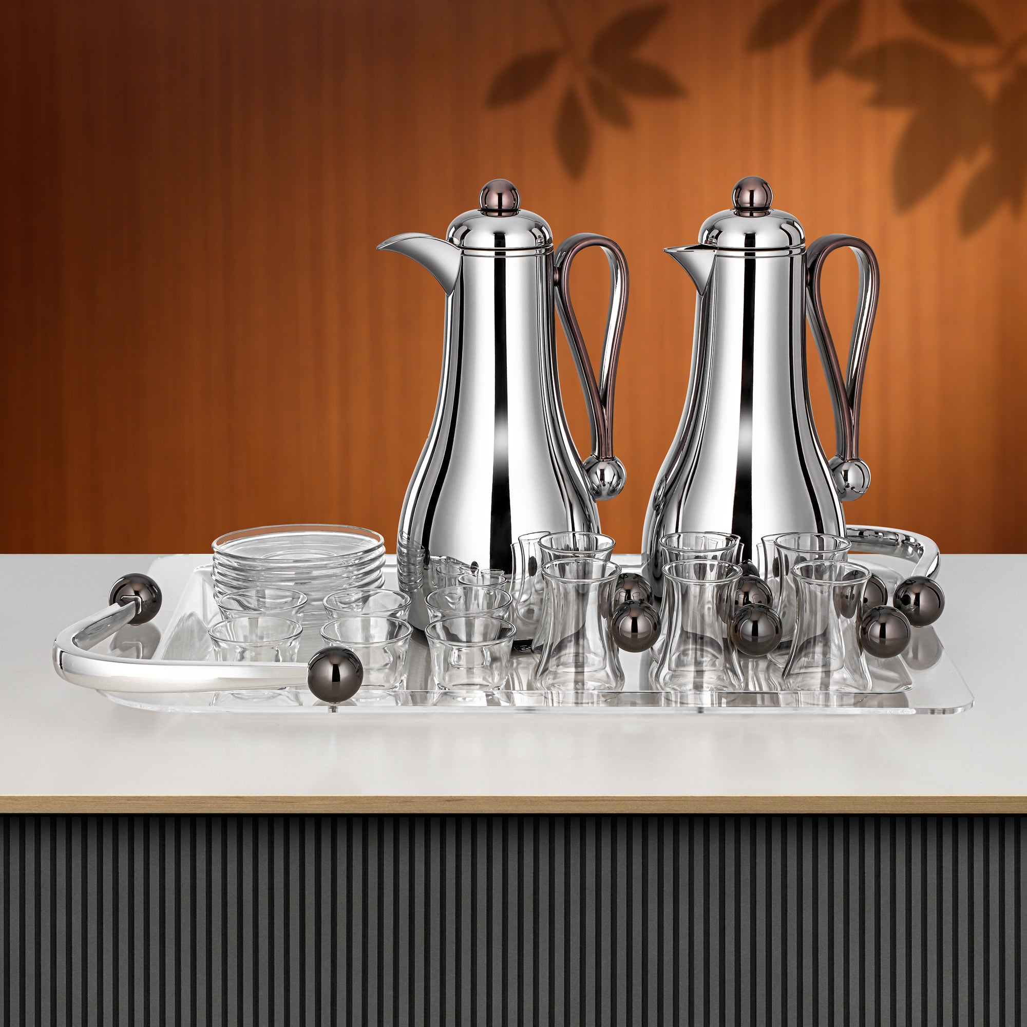 Almarjan Tea & Coffee Set 21 Pieces Silver & Gun Black