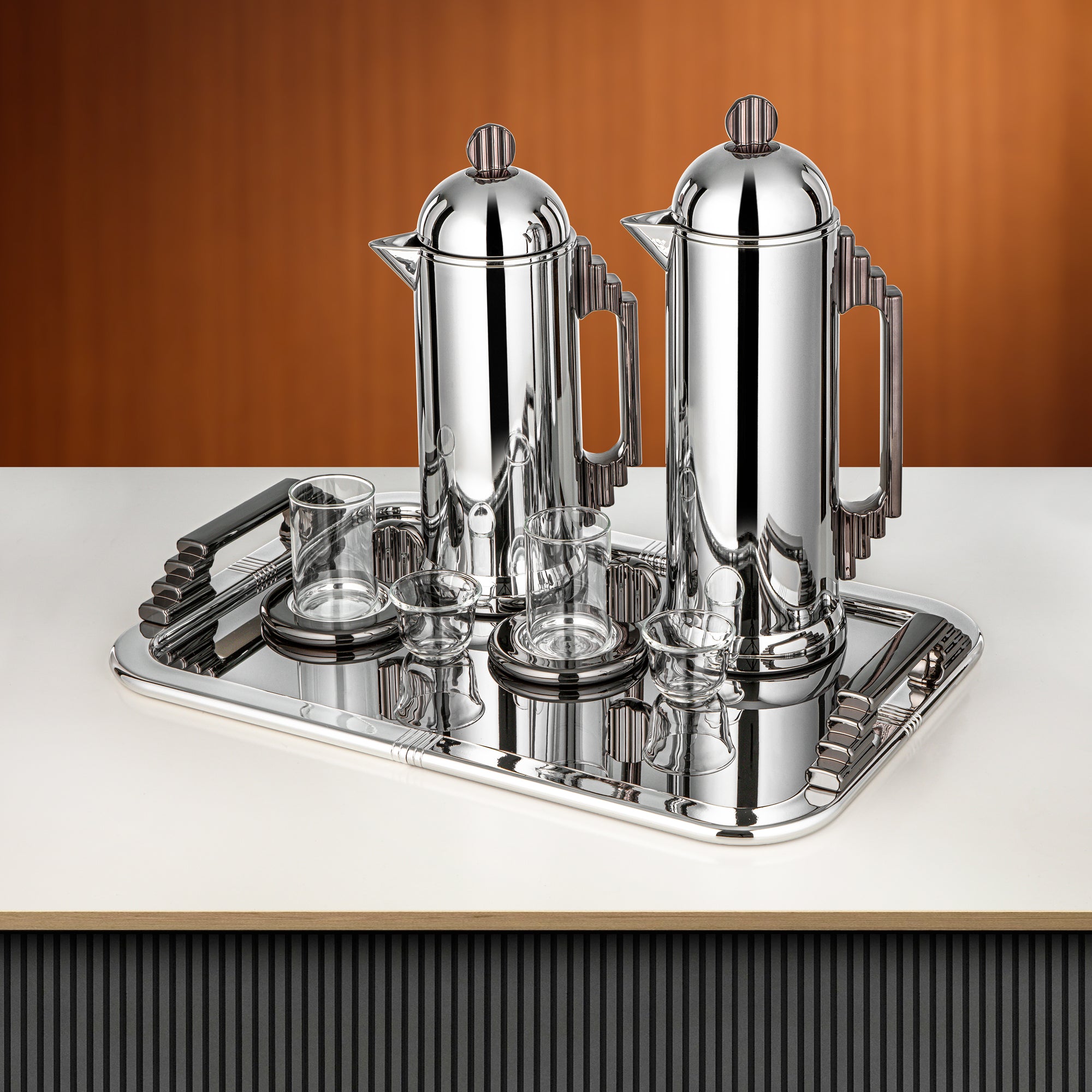 Almarjan Tea & Coffee Set 21 Pieces Silver & Gun Black