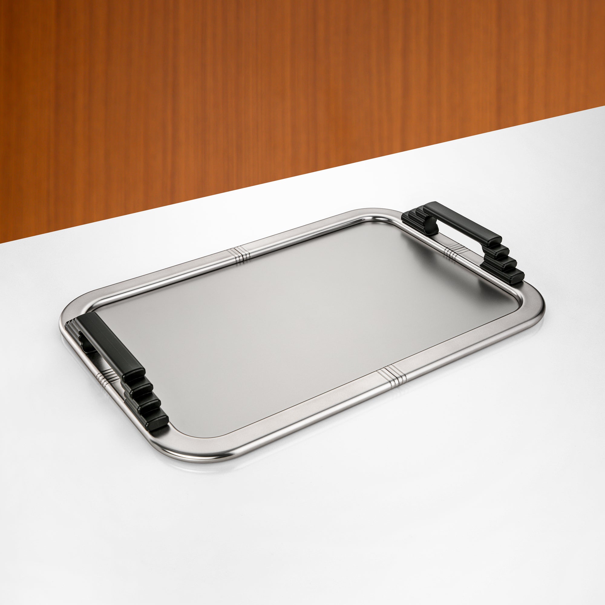 Almarjan Serving Tray 50 cm Nickel & Black