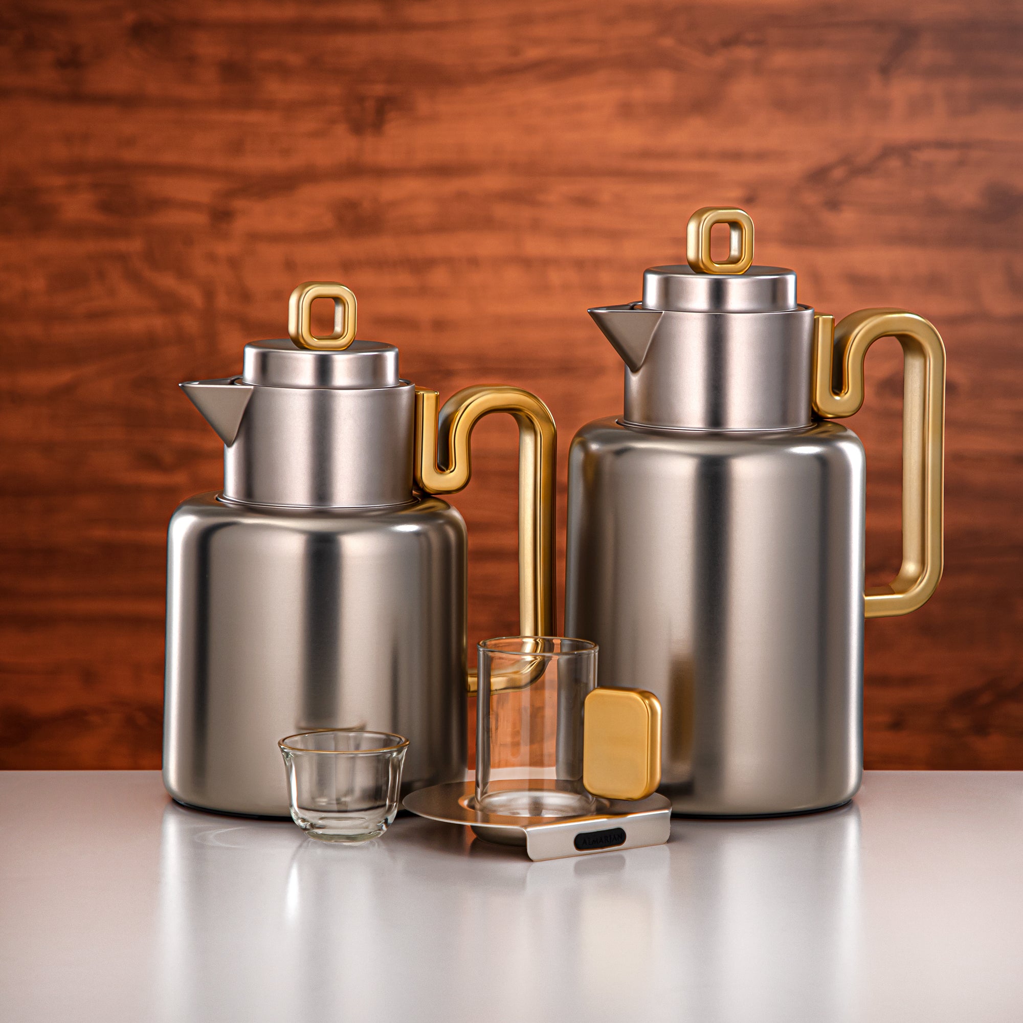 Almarjan Vacuum flask Set 0.5 liter & 1 liter matt nickel & matt gold (FG815-21 MNI/MG)