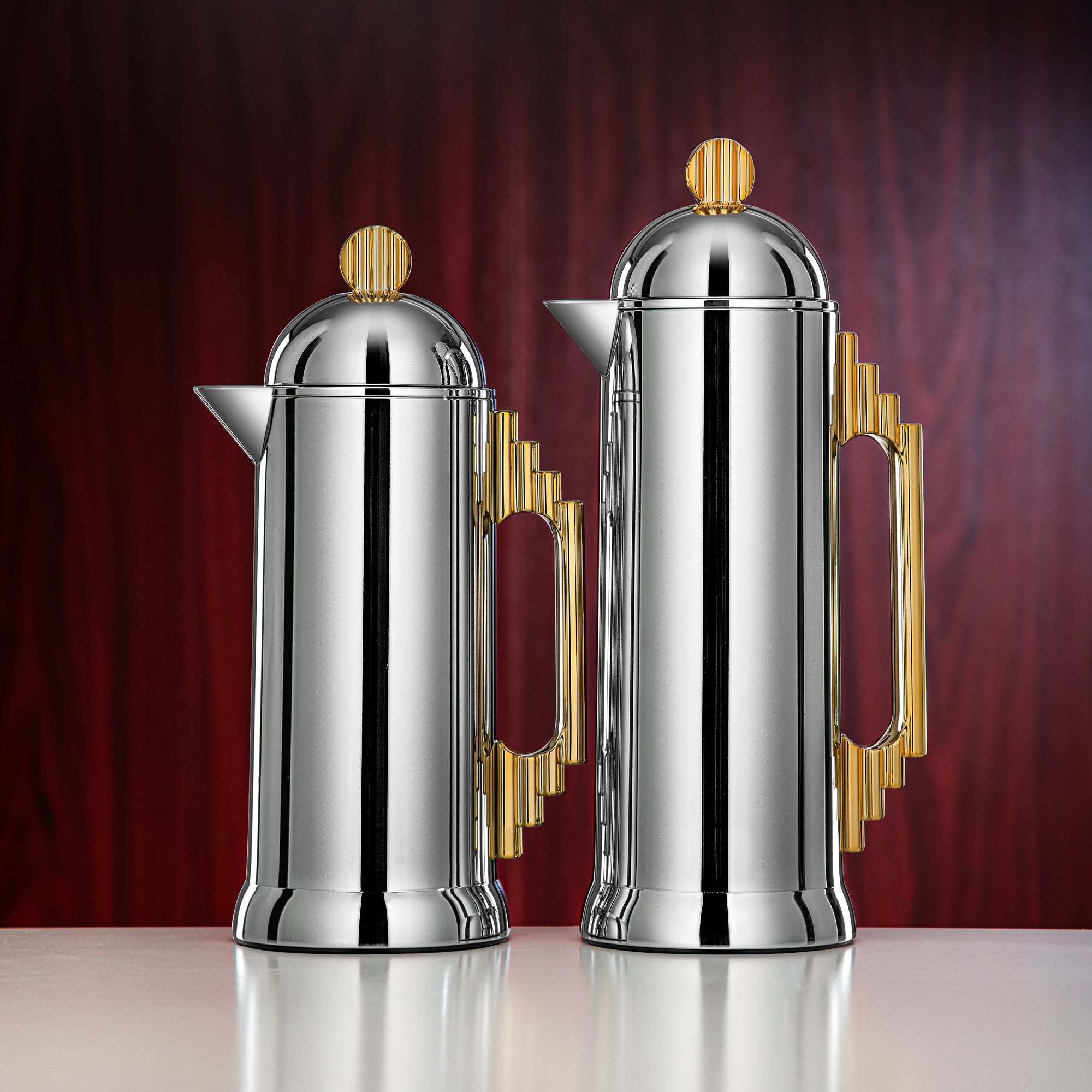 Almarjan Vacuum Flask Set 0.7L & 1L Silver & Gold