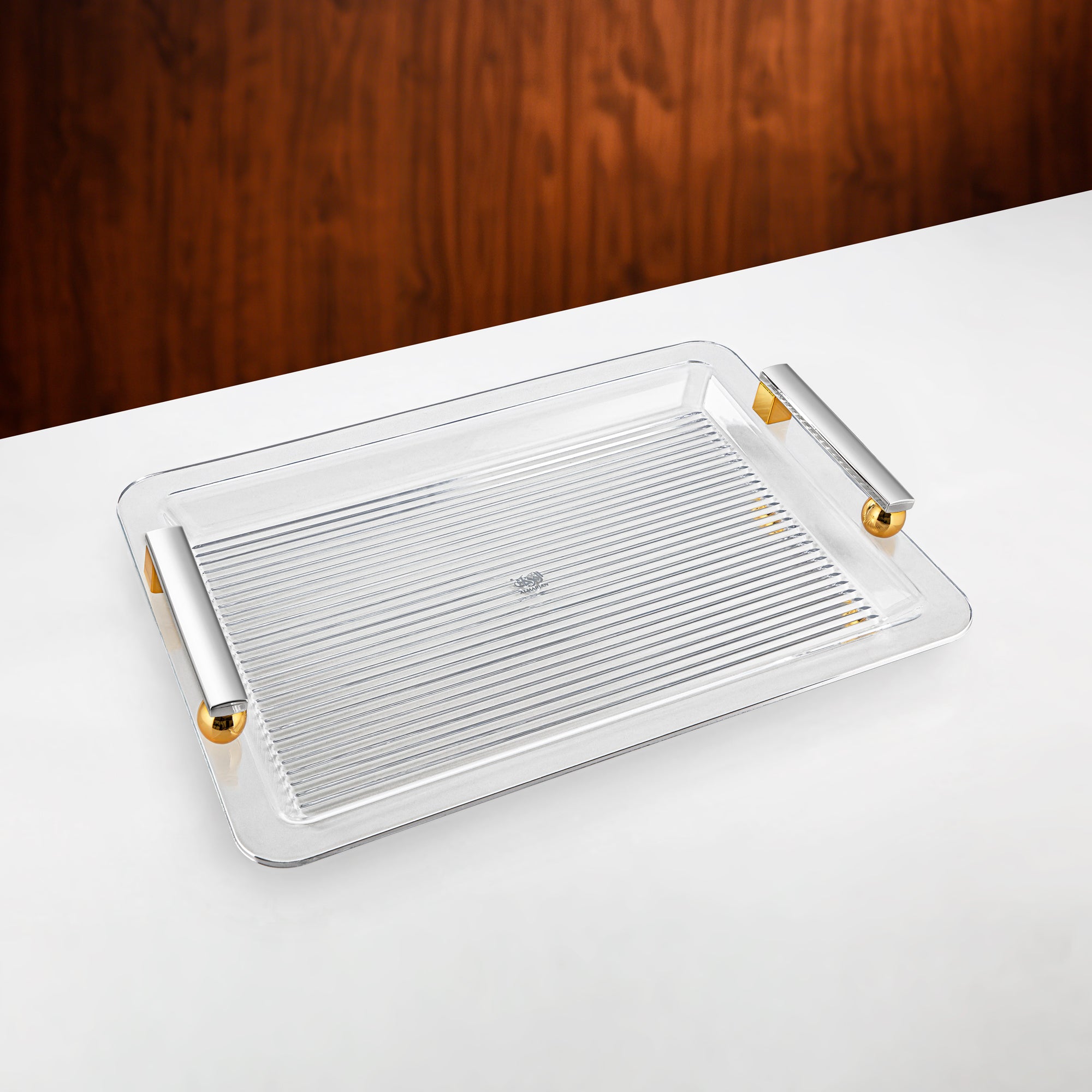 Almarjan Serving Tray 50cm Matt Nickel & Dark Wood