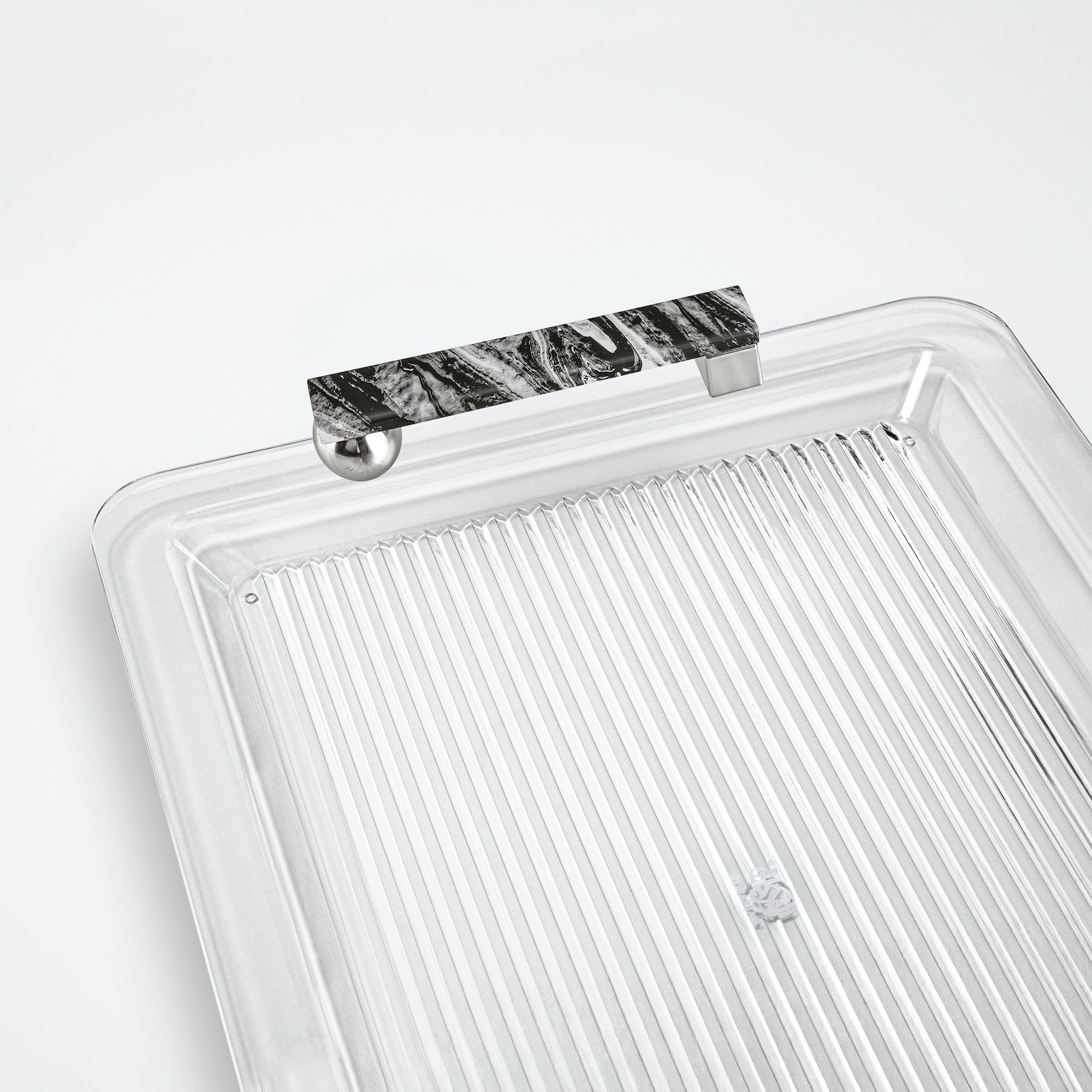 Almarjan Serving Tray 50cm Matt Nickel & Black Marble