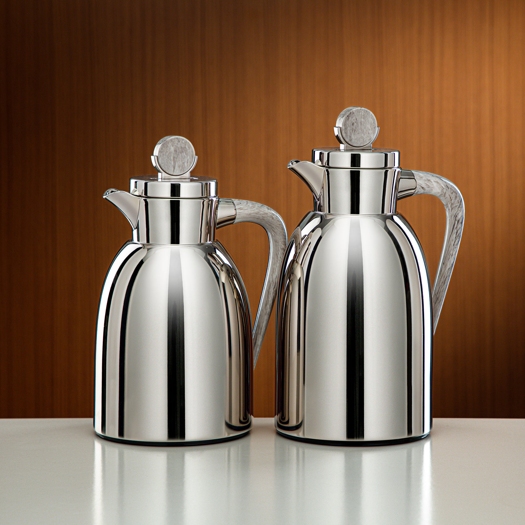 Almarjan Vacuum Flask Set 2 Pieces 1L & 1.3L Nickel & Marble