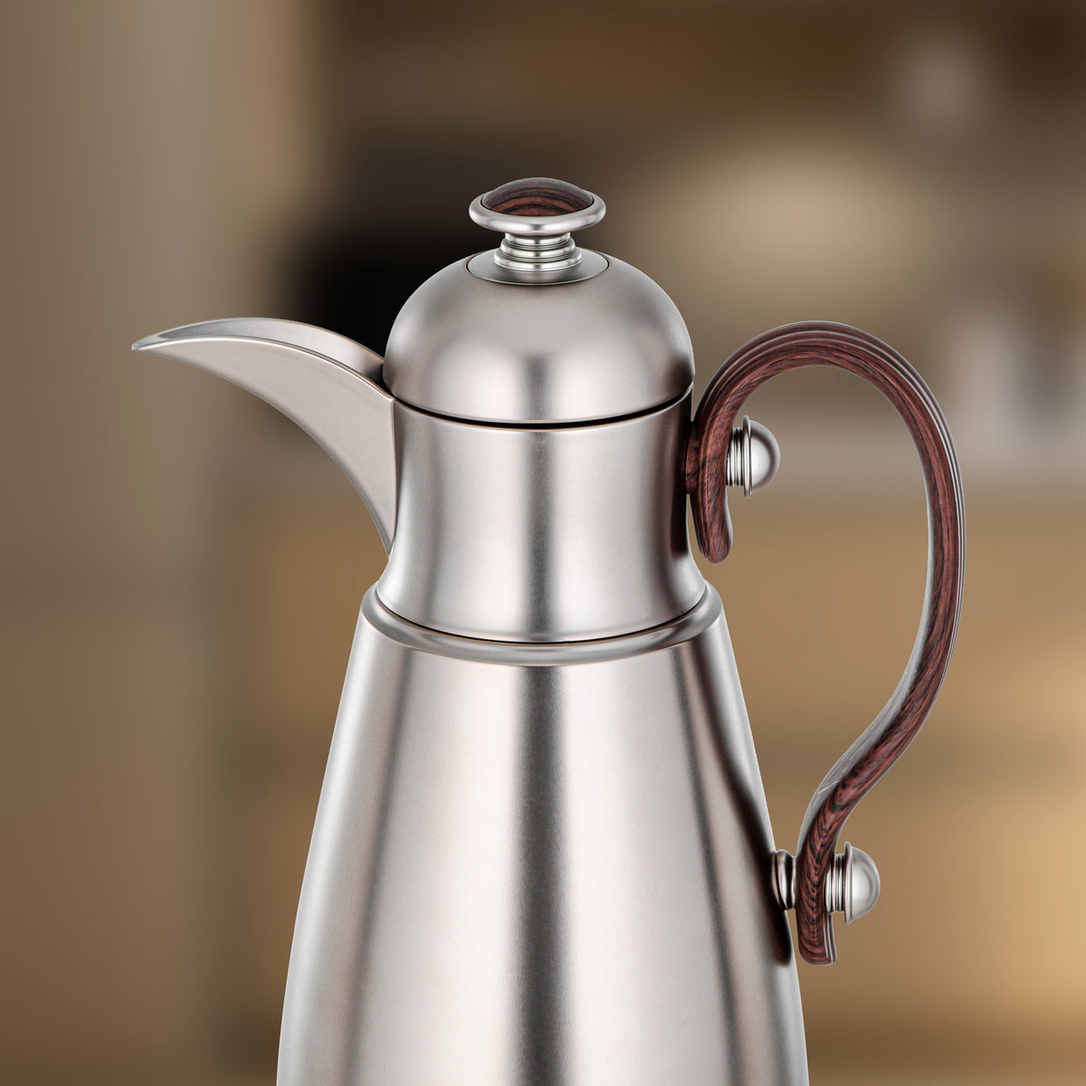 Almarjan Double Wall Vacuum Flask 0.5 Lit, Matt Nickel & Dark Wood