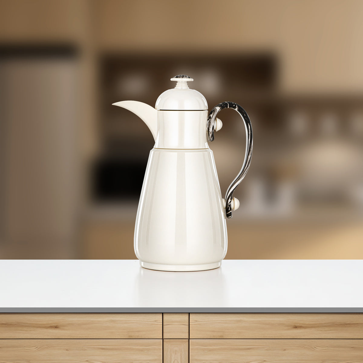 Almarjan Double Wall Vacuum Flask 1 Lit, Pearl White & Marble
