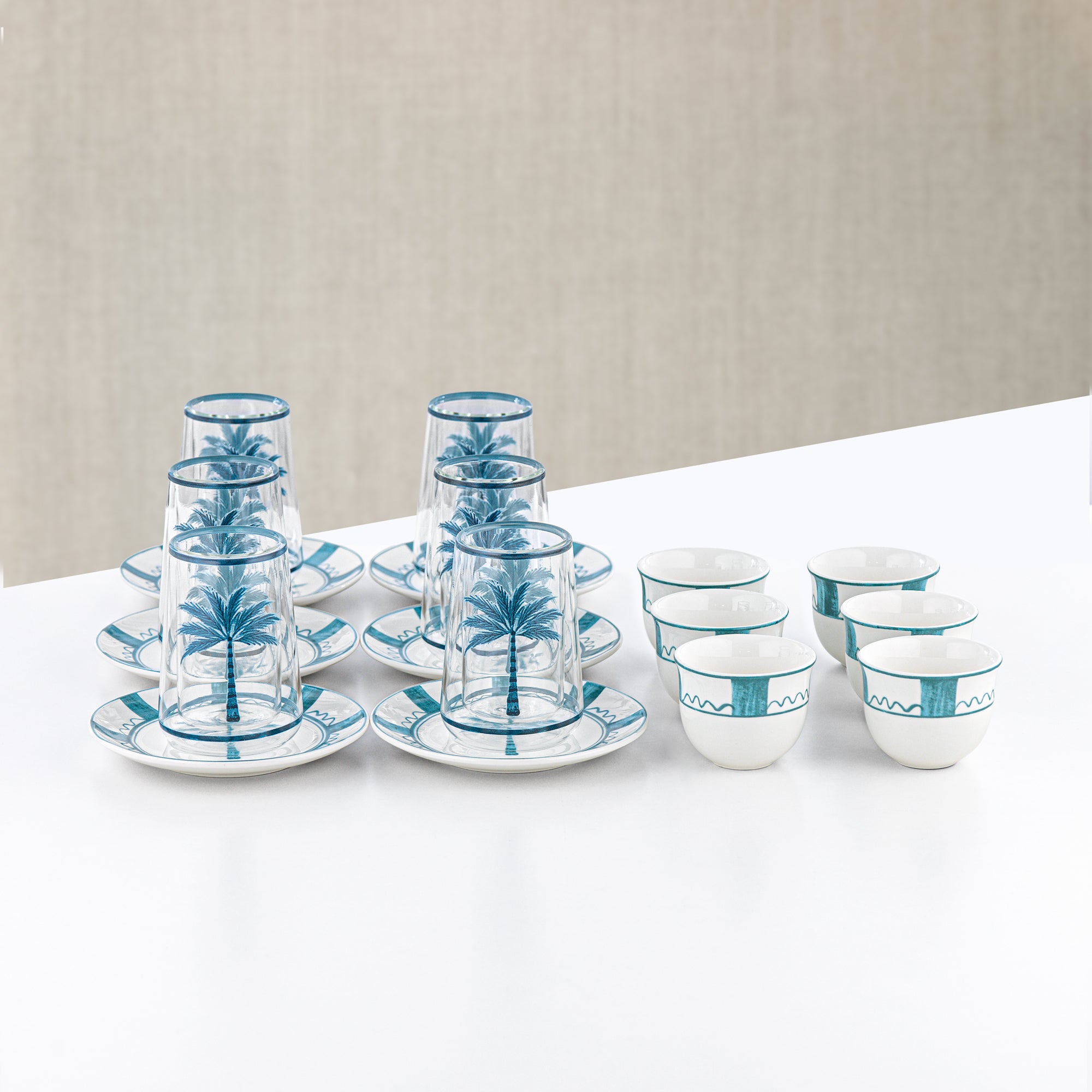 Almarjan Tea & Arabic Coffee Set 18 Pieces Glass & Porcelain
