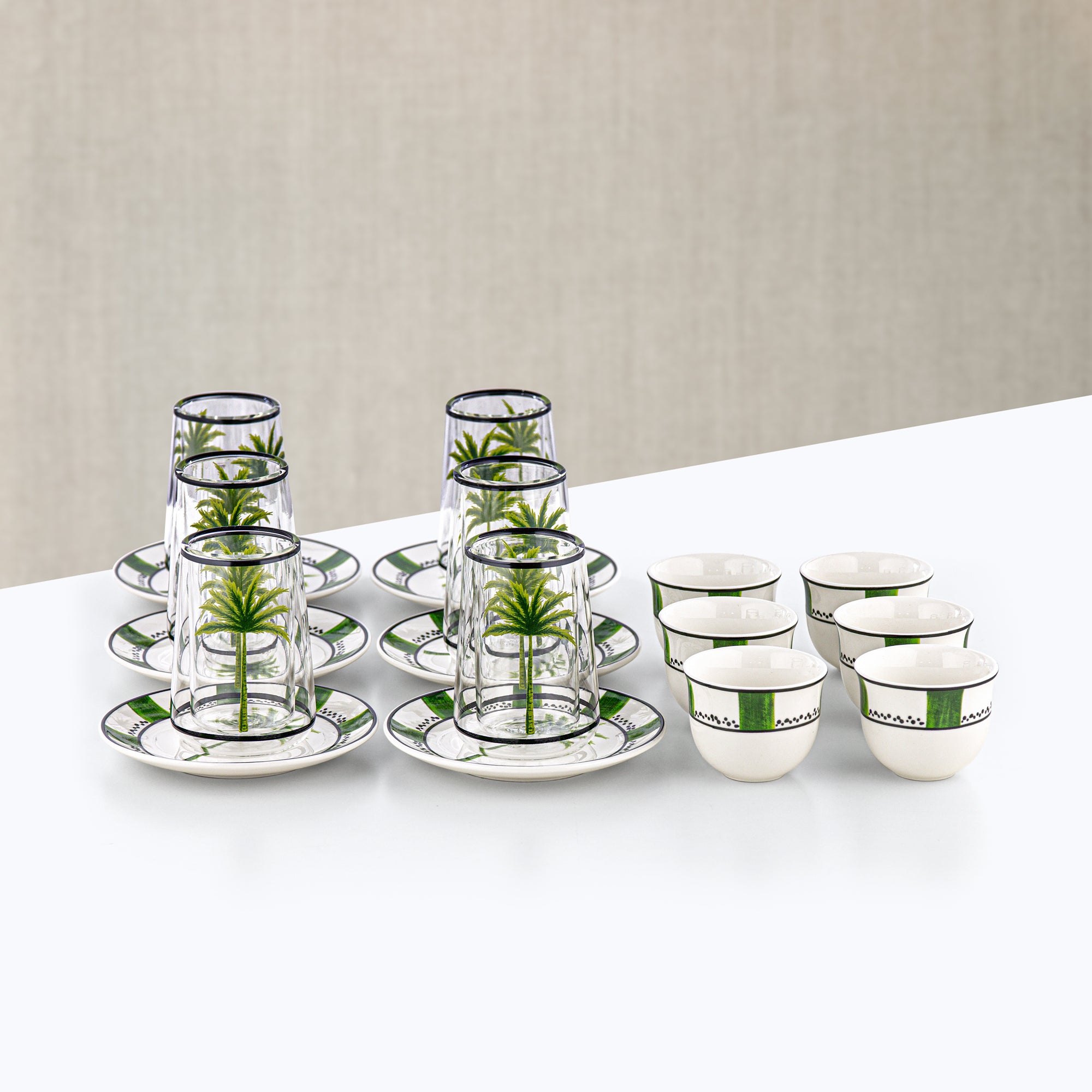 Almarjan Tea & Arabic Coffee Set 18 Pieces Glass & Porcelain