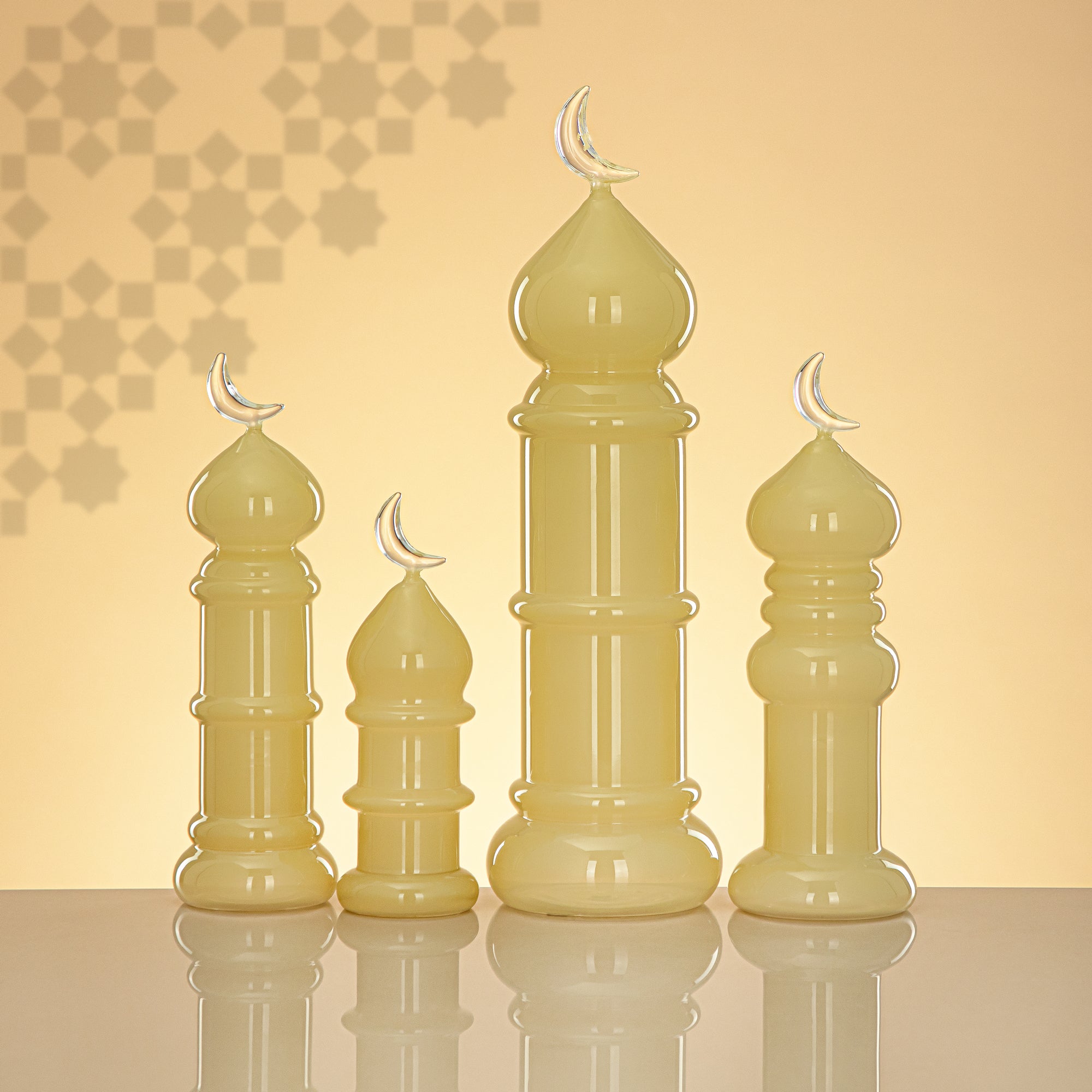Almarjan Minaret Table Decoration 24cm x 7cm Ivory with Clear Crescent Moon – Noor Al Layali