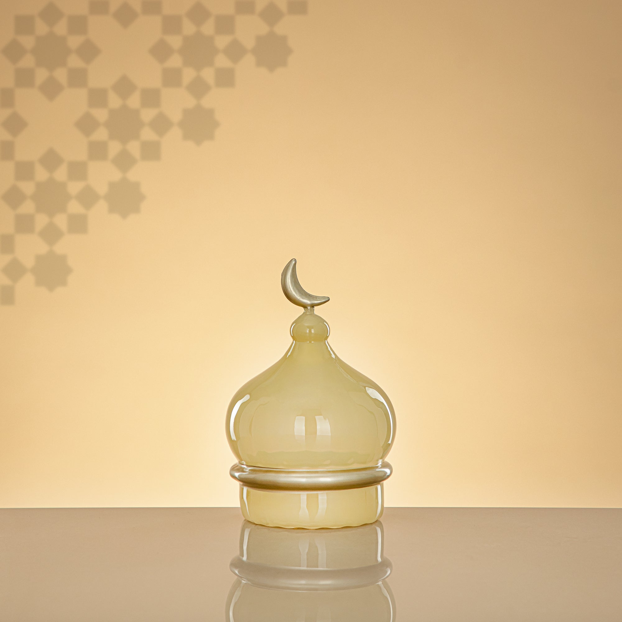 المرجان مئذنة زينة طاولة 17cm × 11cm عاجي مع خطوط ذهبية وهلال – Noor Al Layali