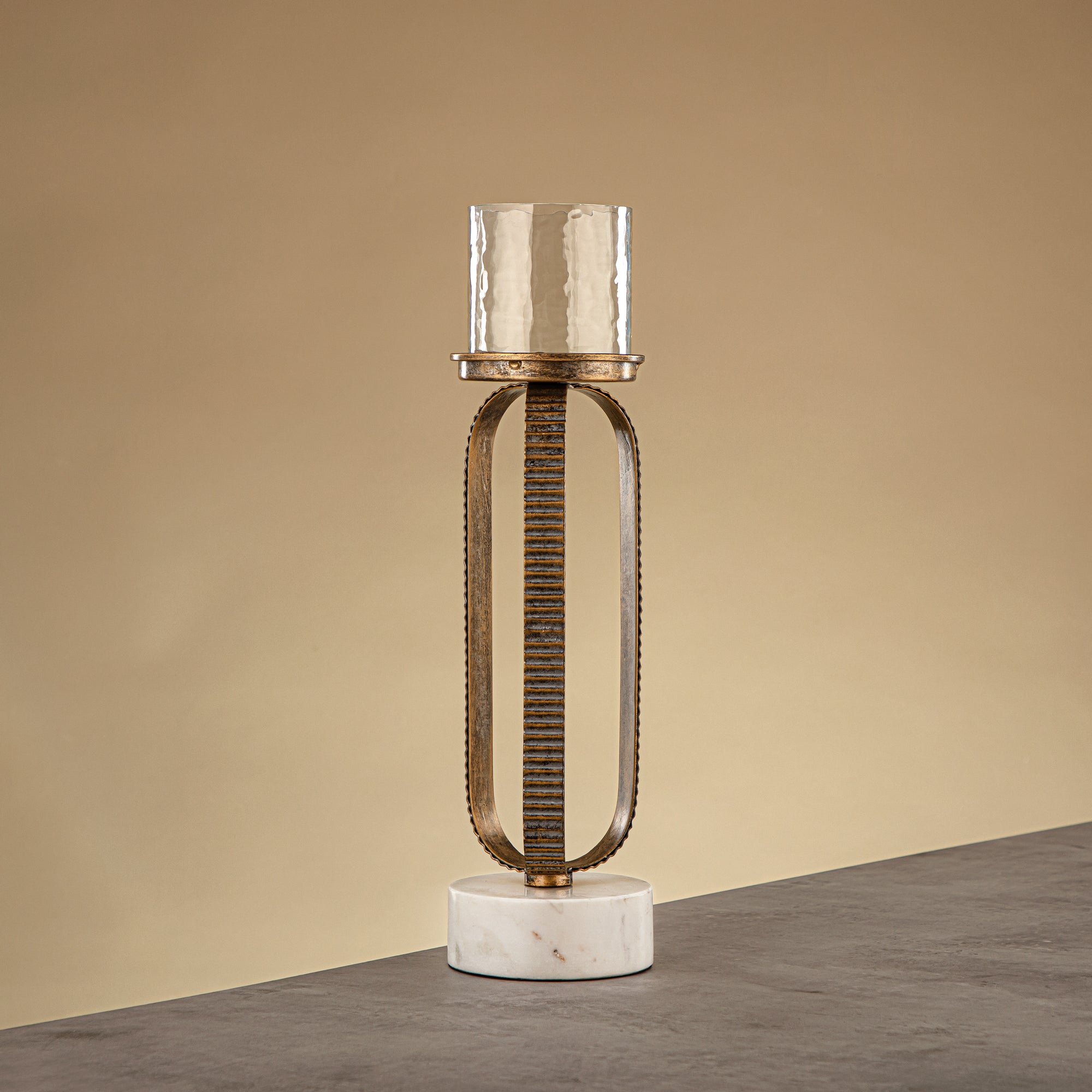 Almarjan Pillar Candle Holder 39cm Champagne Gold